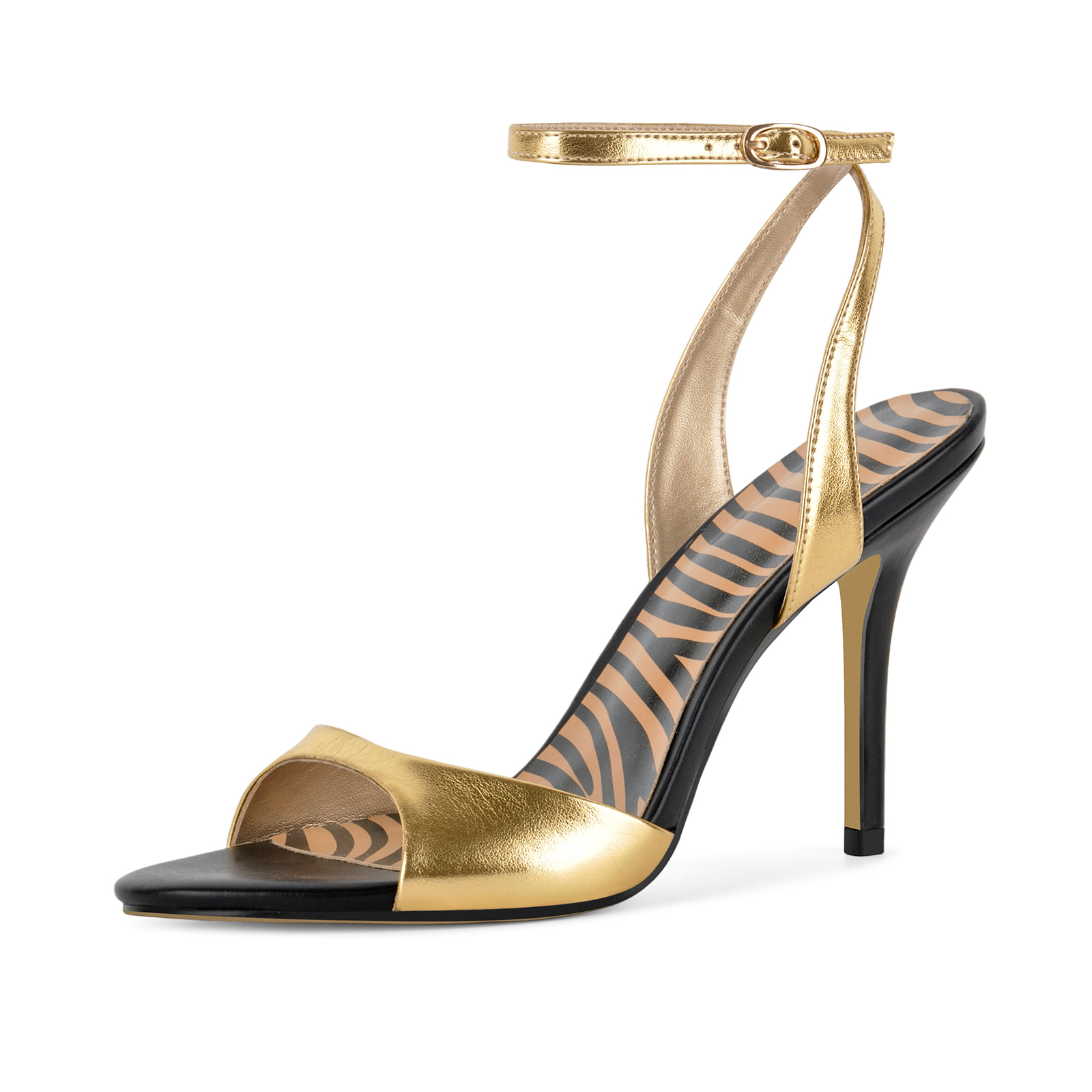 Round Toe Metallic Ankle Strap Sandals