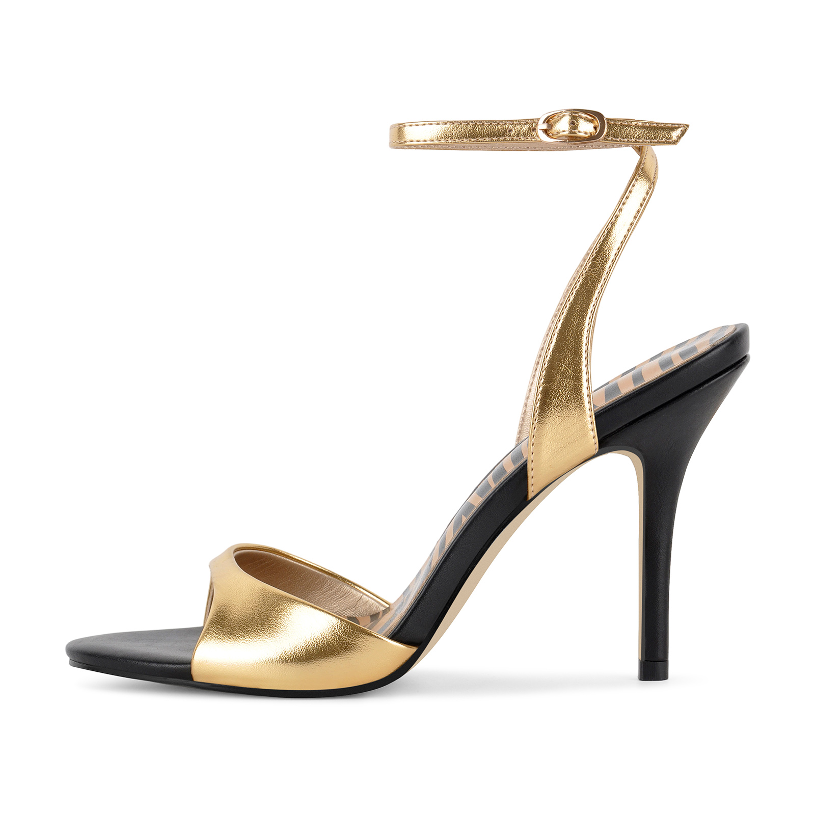 Round Toe Metallic Ankle Strap Sandals