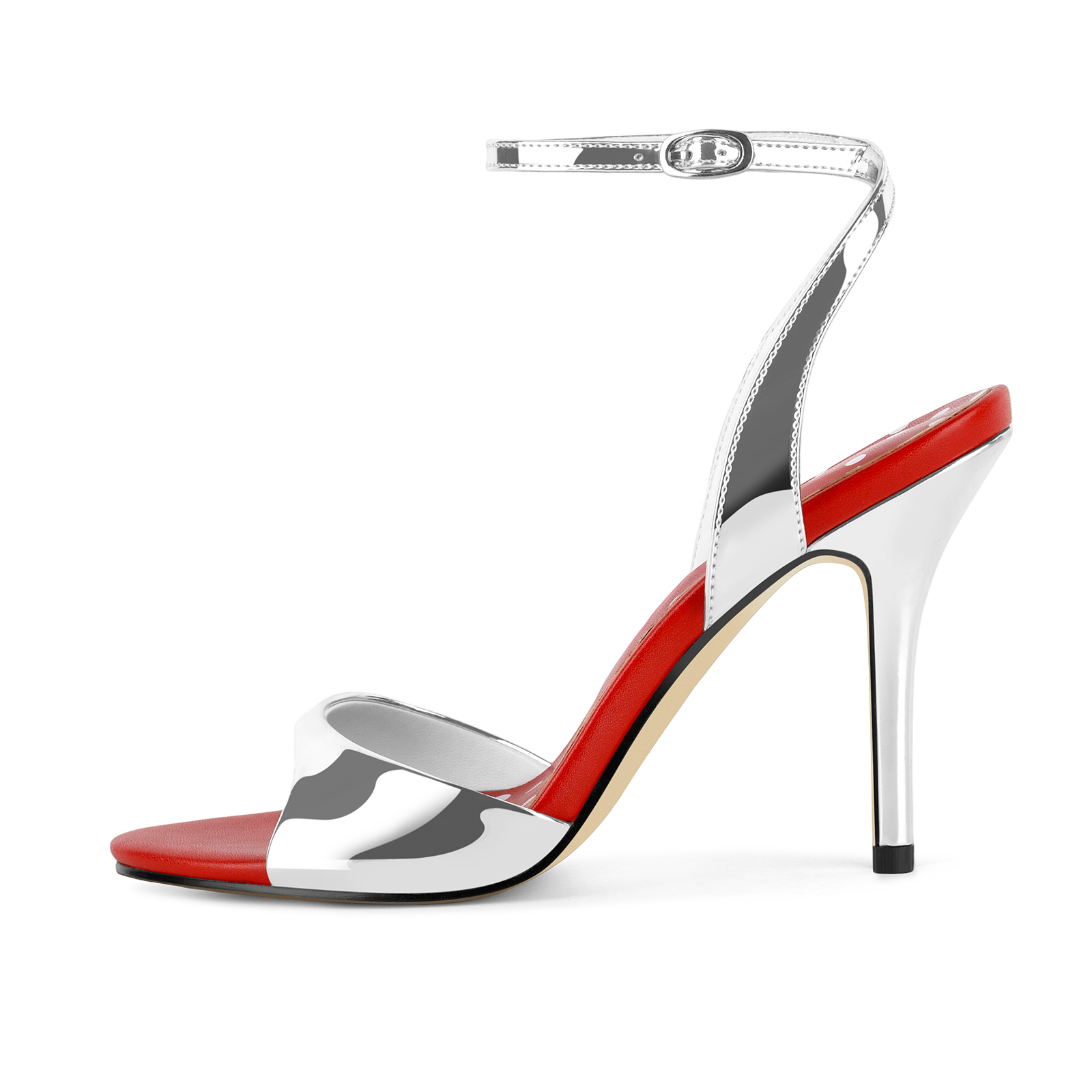 Round Toe Metallic Ankle Strap Sandals