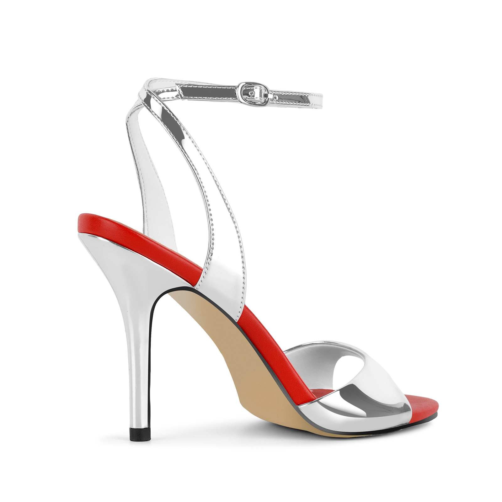 Round Toe Metallic Ankle Strap Sandals