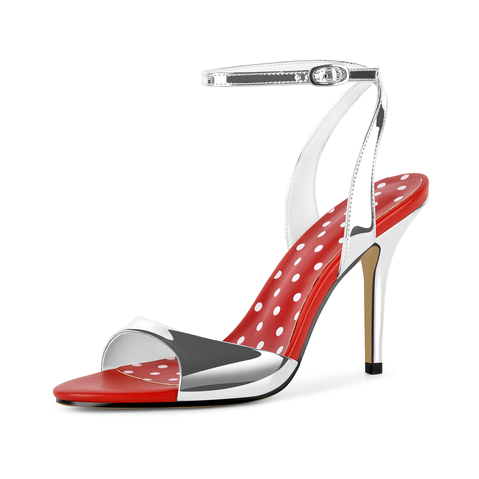 Round Toe Metallic Ankle Strap Sandals