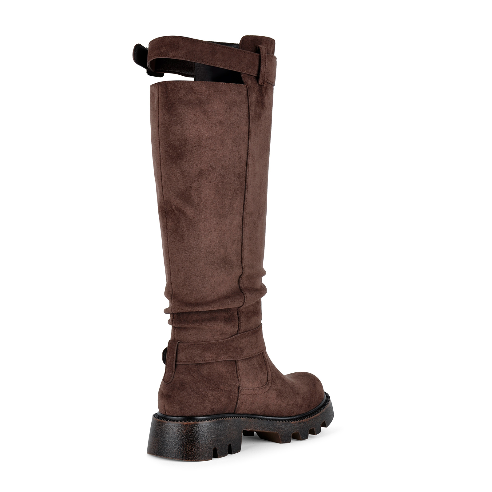 Suede Platform Buckle Strap Knee High Boots
