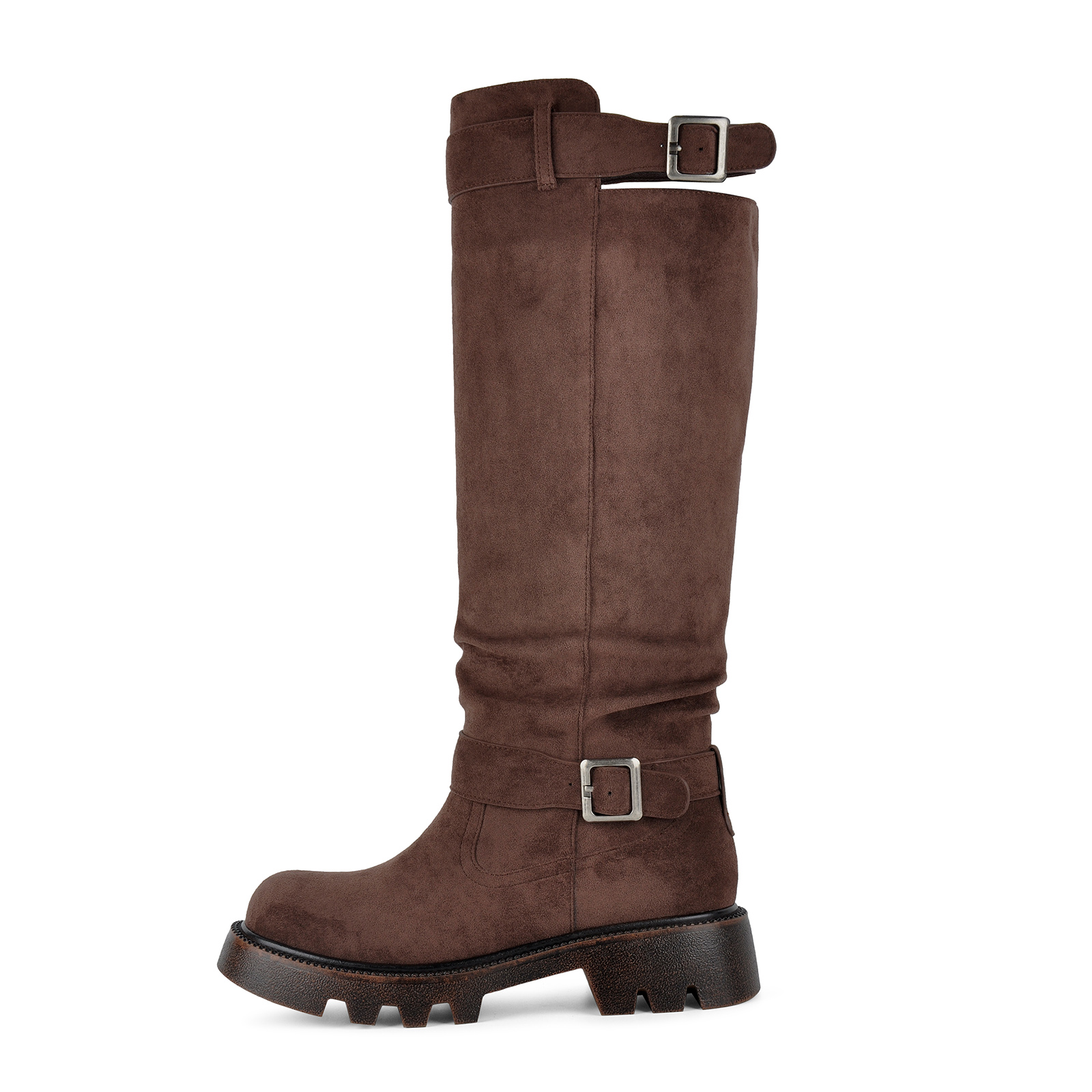 Suede Platform Buckle Strap Knee High Boots