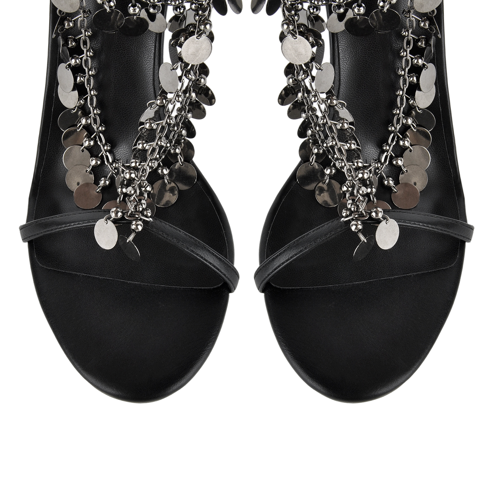 Metal Disc Tassel Ankle Strap Stiletto Sandals