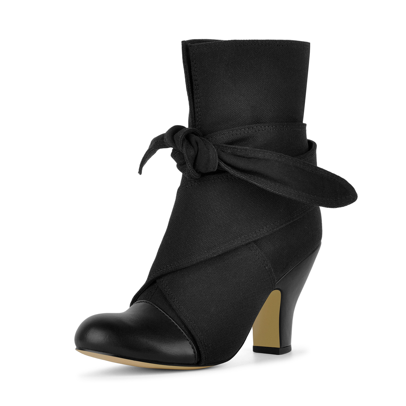 Round Toe Canvas Wrap Tie Knot Ankle Boots