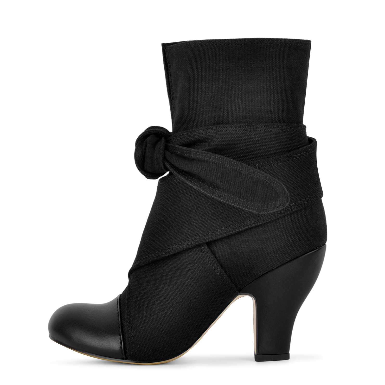 Round Toe Canvas Wrap Tie Knot Ankle Boots