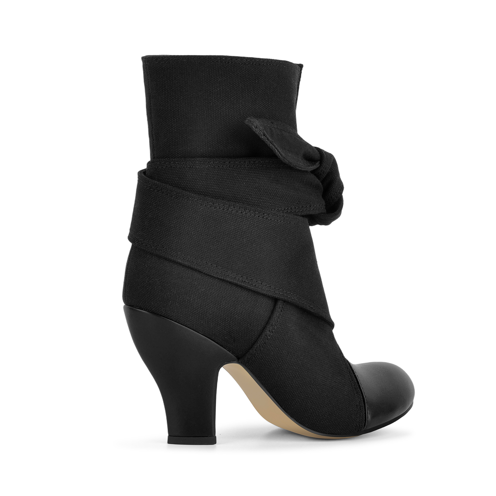 Round Toe Canvas Wrap Tie Knot Ankle Boots