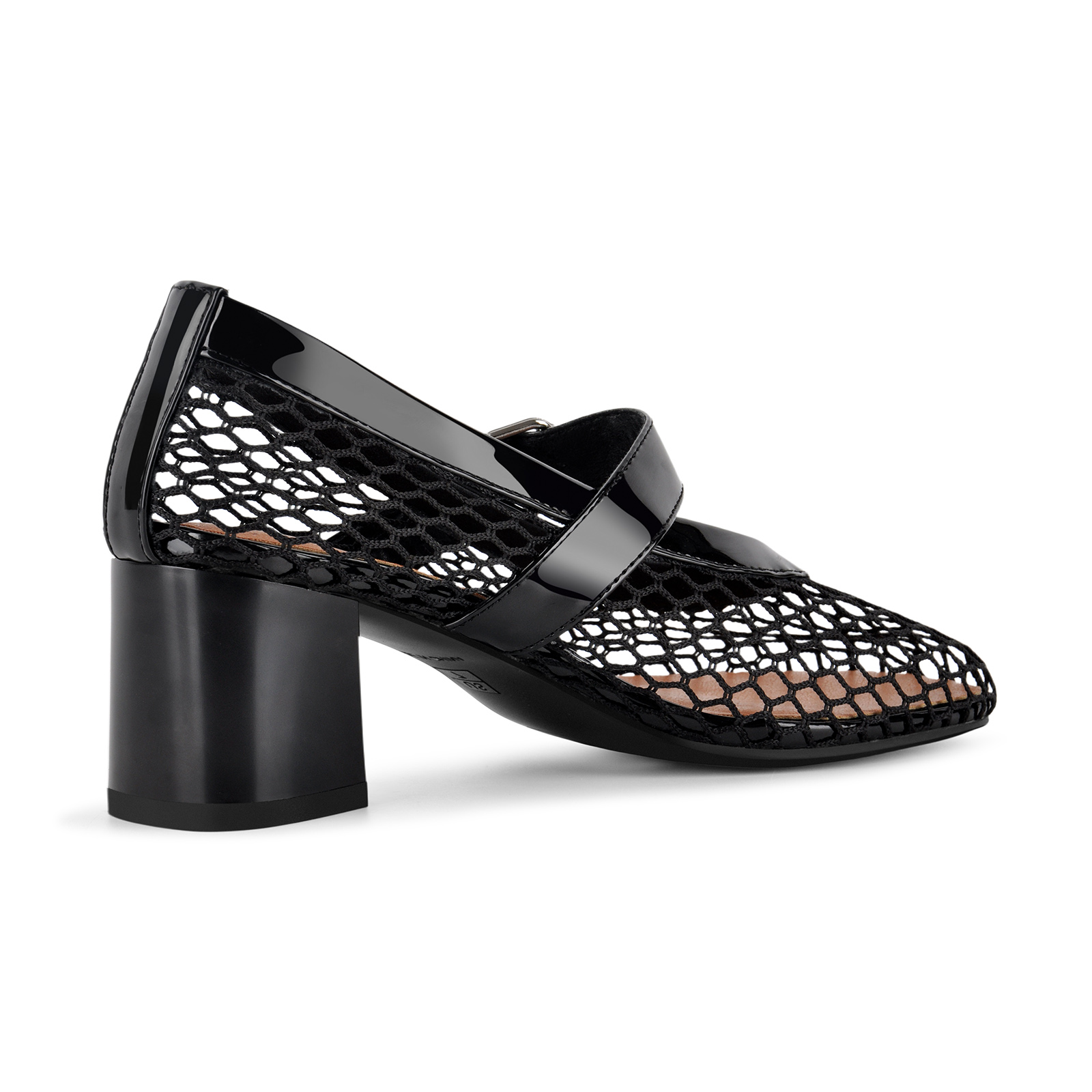 Round Toe Mesh Mary Jane Chunky Heel Pumps