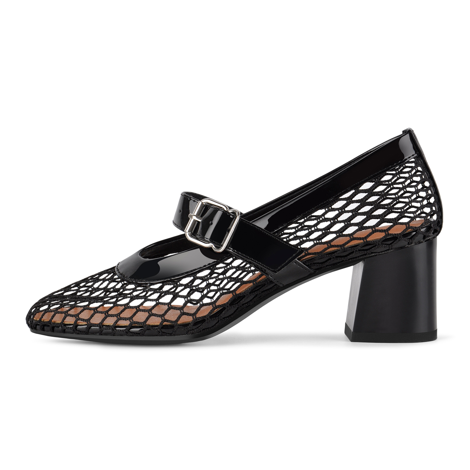 Round Toe Mesh Mary Jane Chunky Heel Pumps