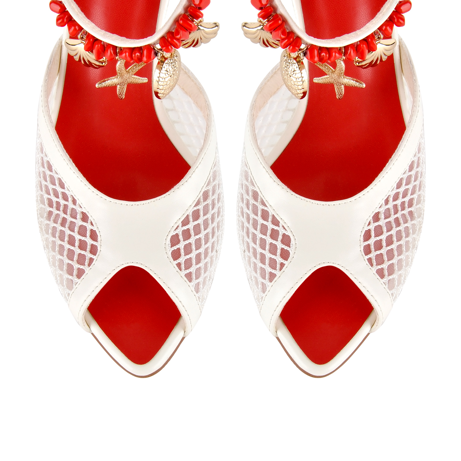 Pointed Toe Mesh Ocean Pendant Ankle Strap Sandals