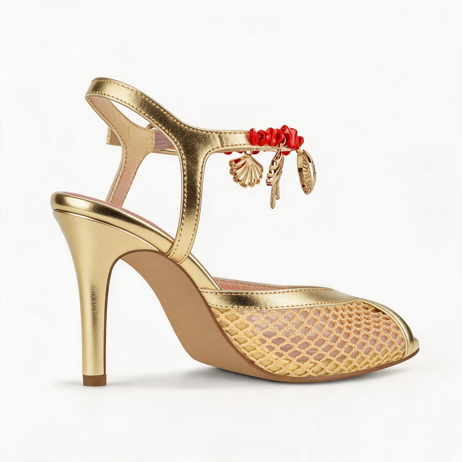 Pointed Toe Mesh Ocean Pendant Ankle Strap Sandals