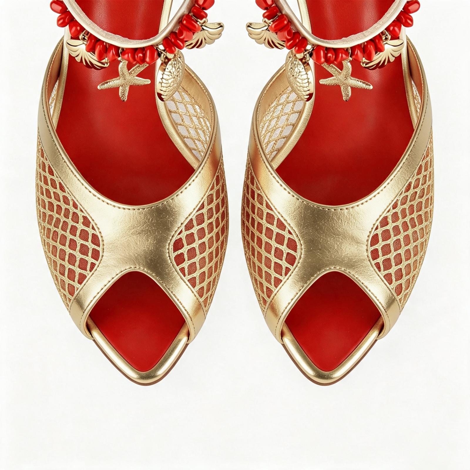 Pointed Toe Mesh Ocean Pendant Ankle Strap Sandals