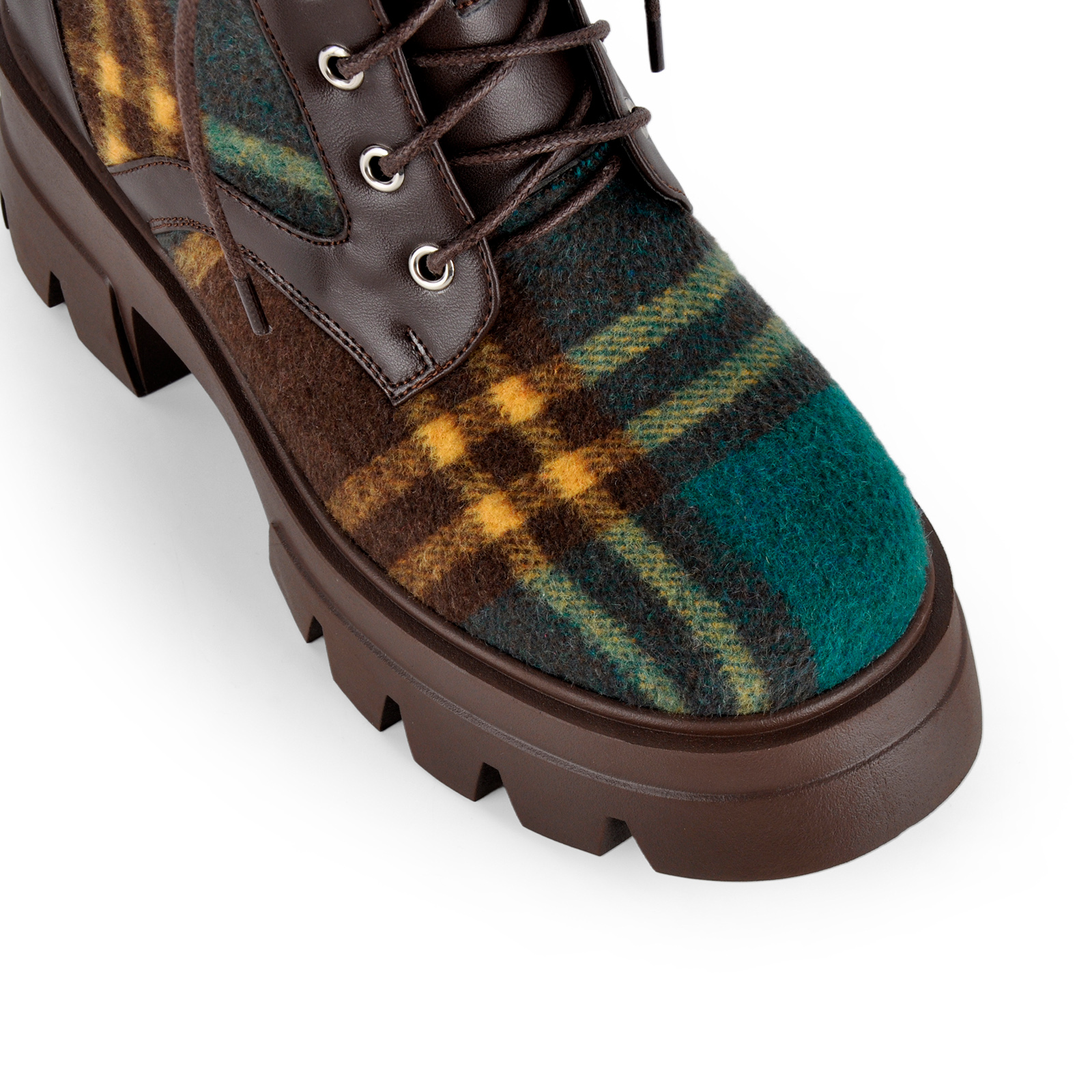 Plaid Platform Lace-up Back Zipper Ankle Boots
