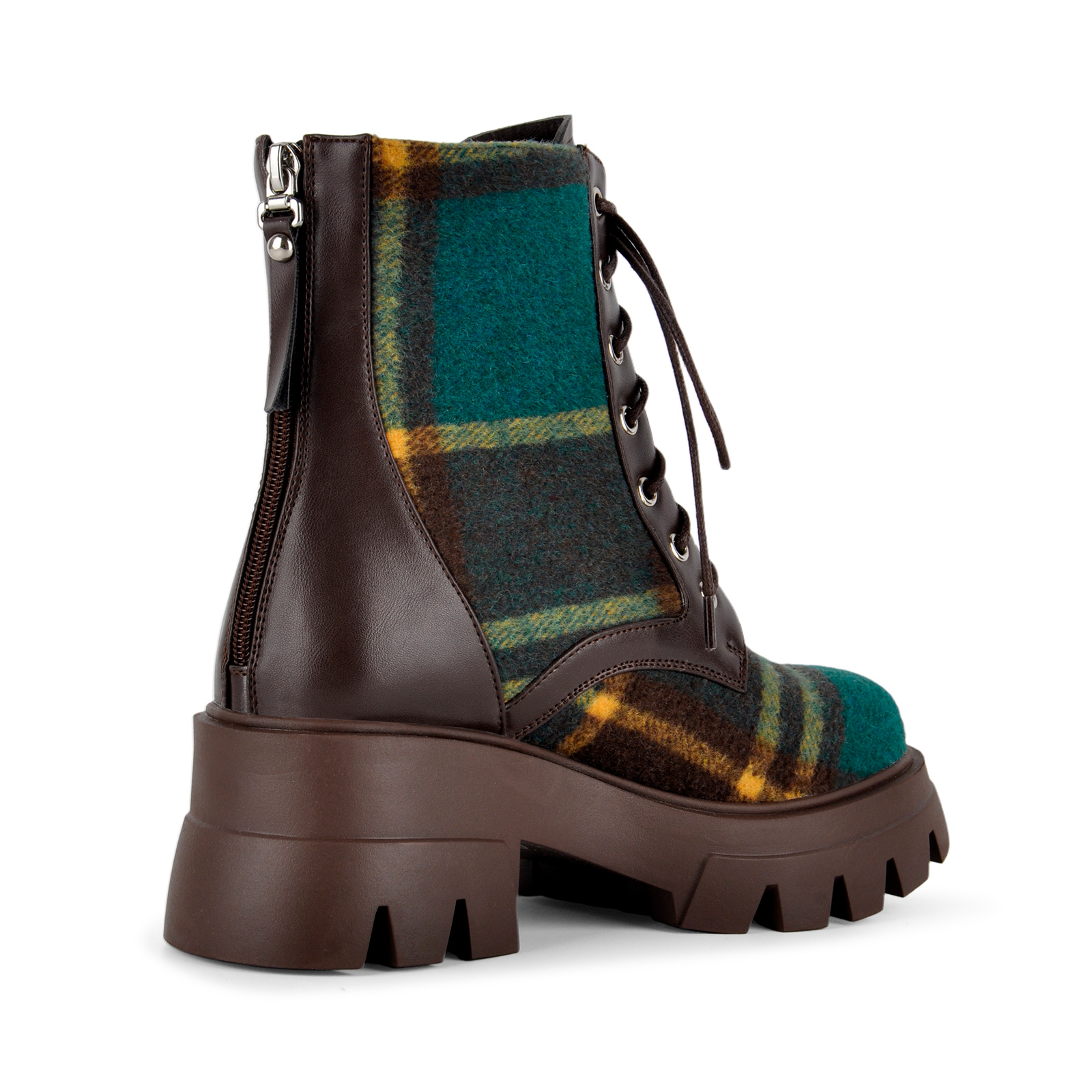 Plaid Platform Lace-up Back Zipper Ankle Boots