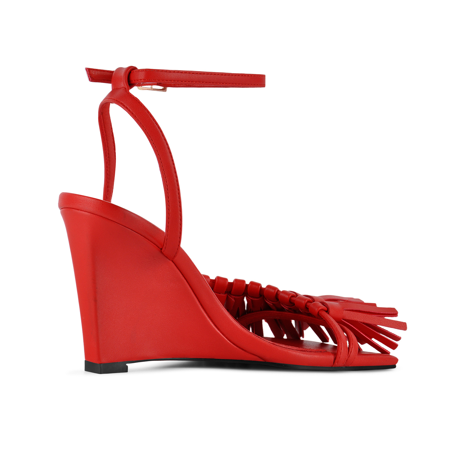 Round Toe Fringe Wedge Heel Ankle Strap Sandals