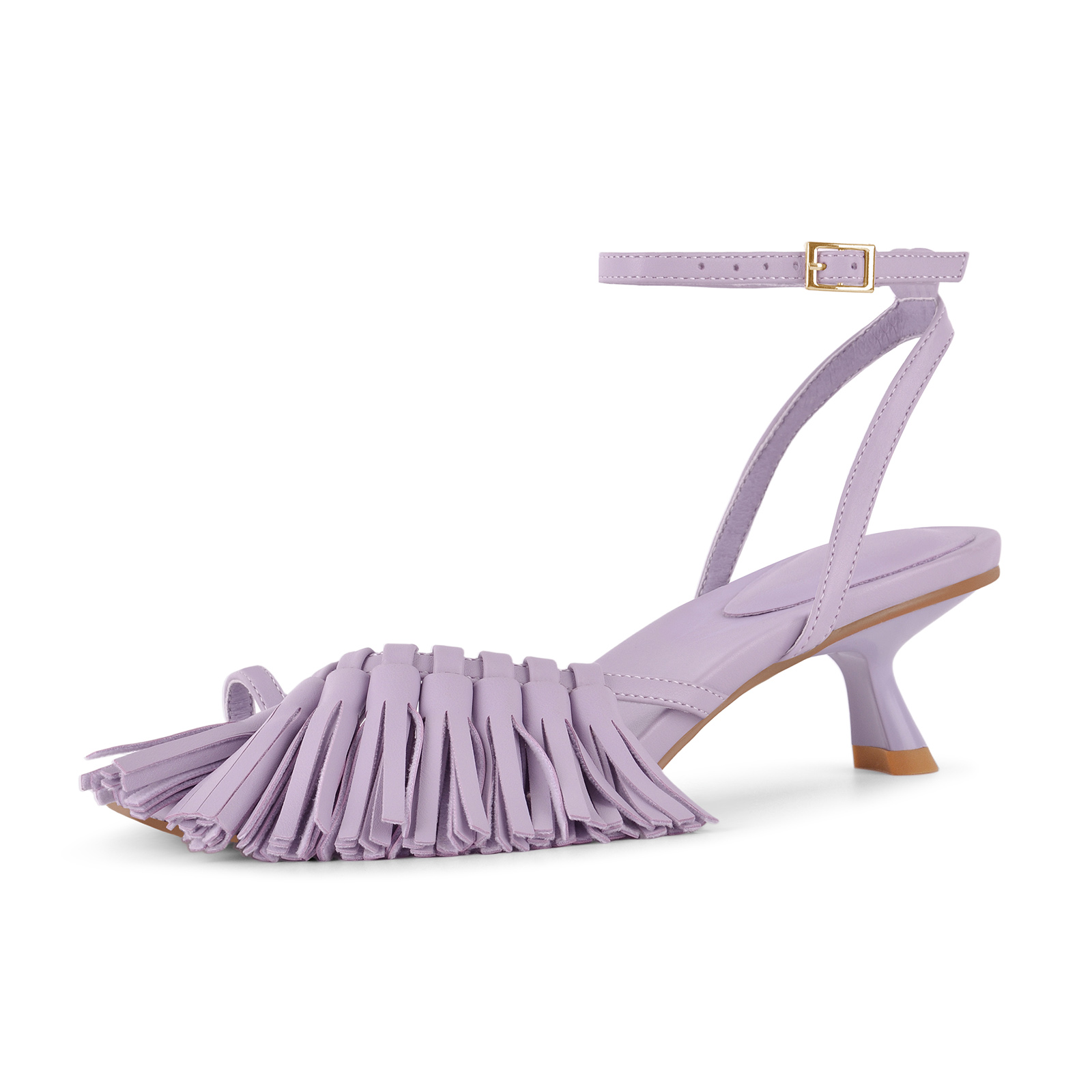 Fringe Flip Flops Ankle Strap Kitten Heel Sandals
