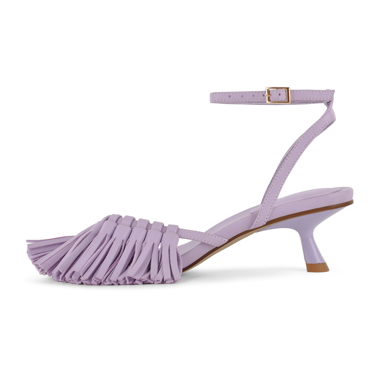 Fringe Flip Flops Ankle Strap Kitten Heel Sandals