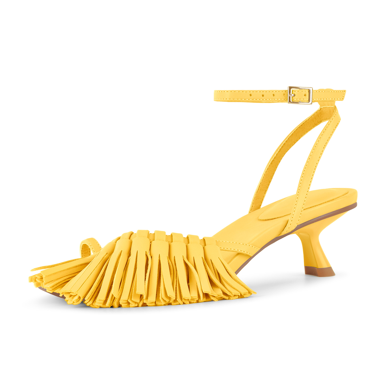 Fringe Flip Flops Ankle Strap Kitten Heel Sandals