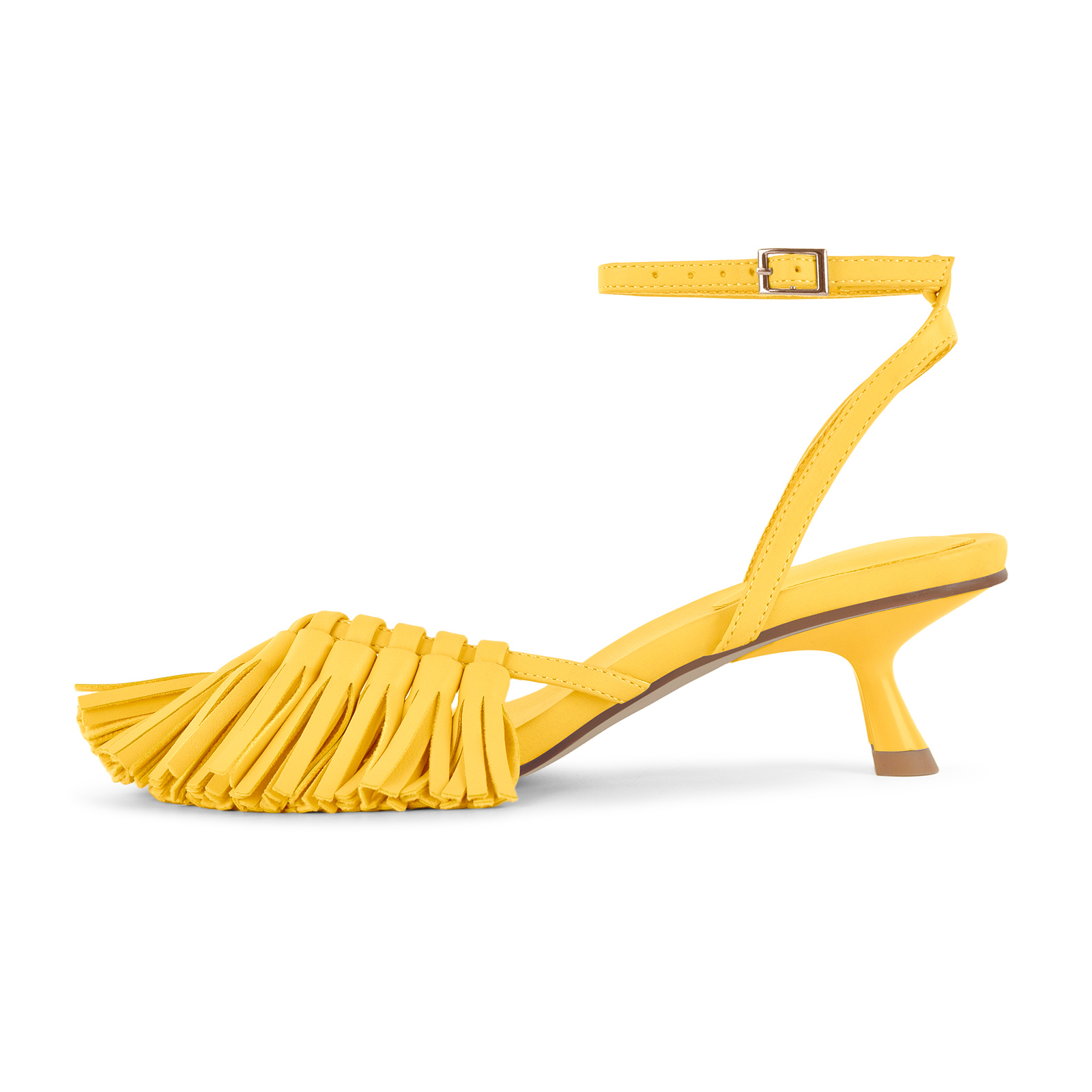 Fringe Flip Flops Ankle Strap Kitten Heel Sandals
