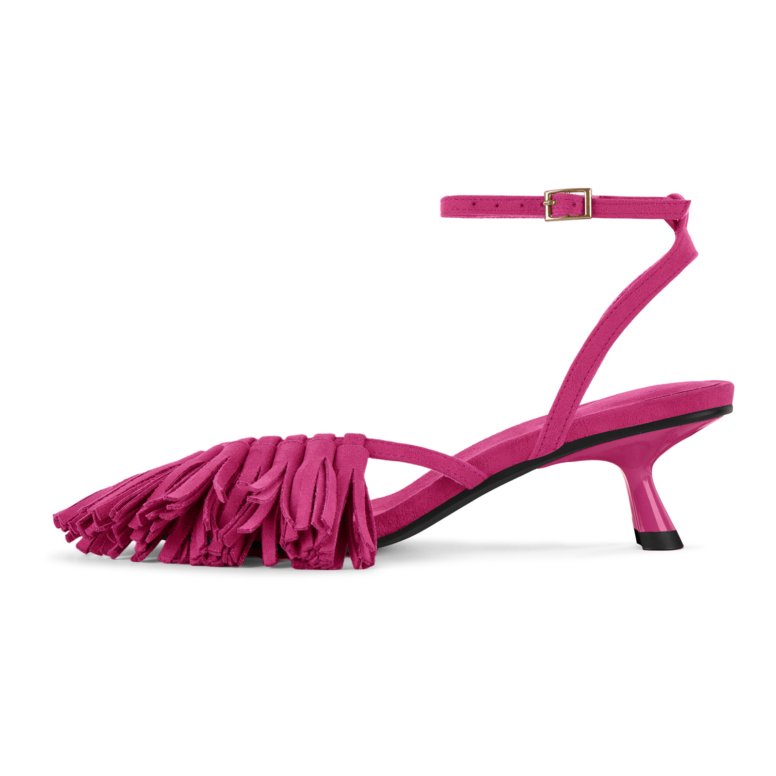 Fringe Flip Flops Ankle Strap Kitten Heel Sandals