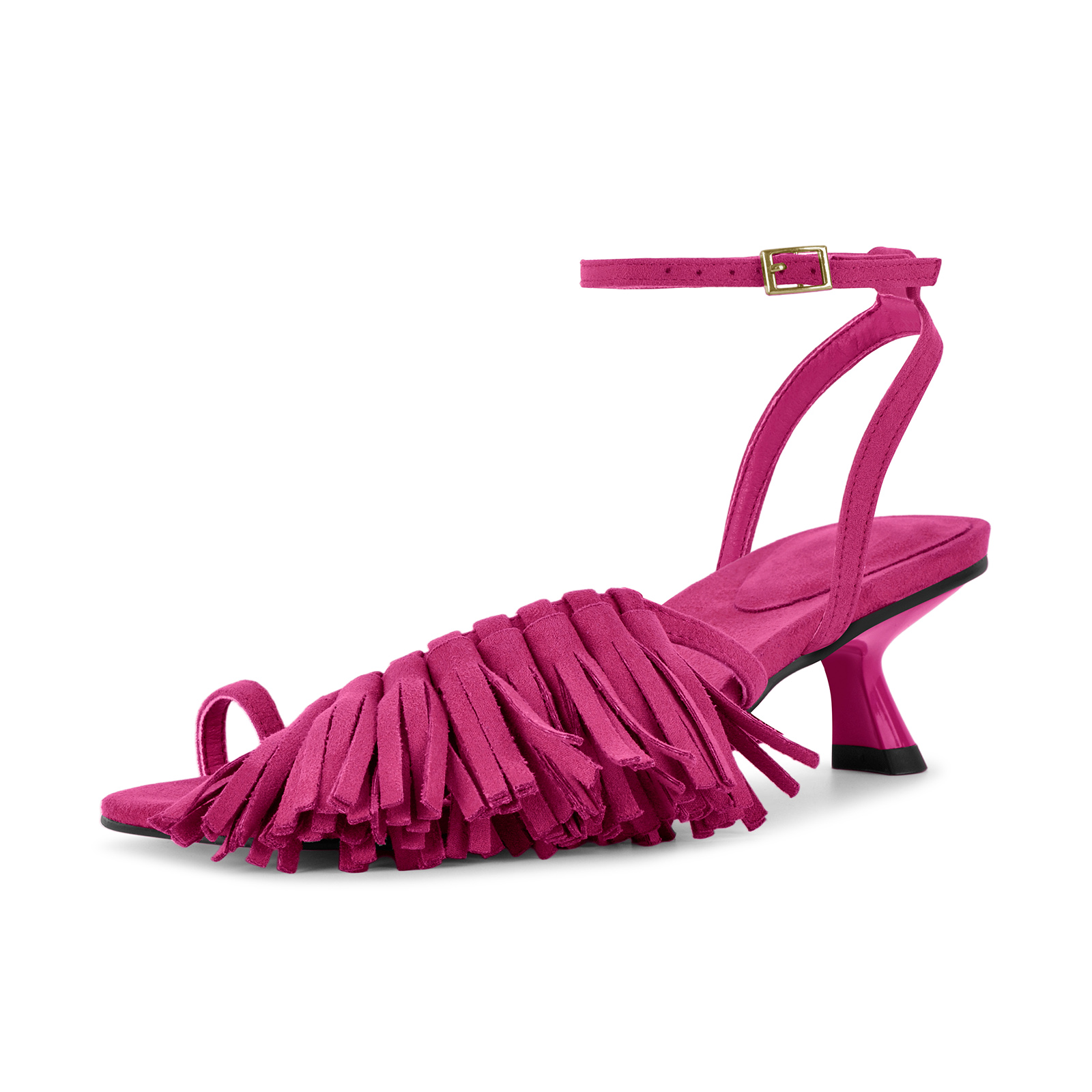 Fringe Flip Flops Ankle Strap Kitten Heel Sandals