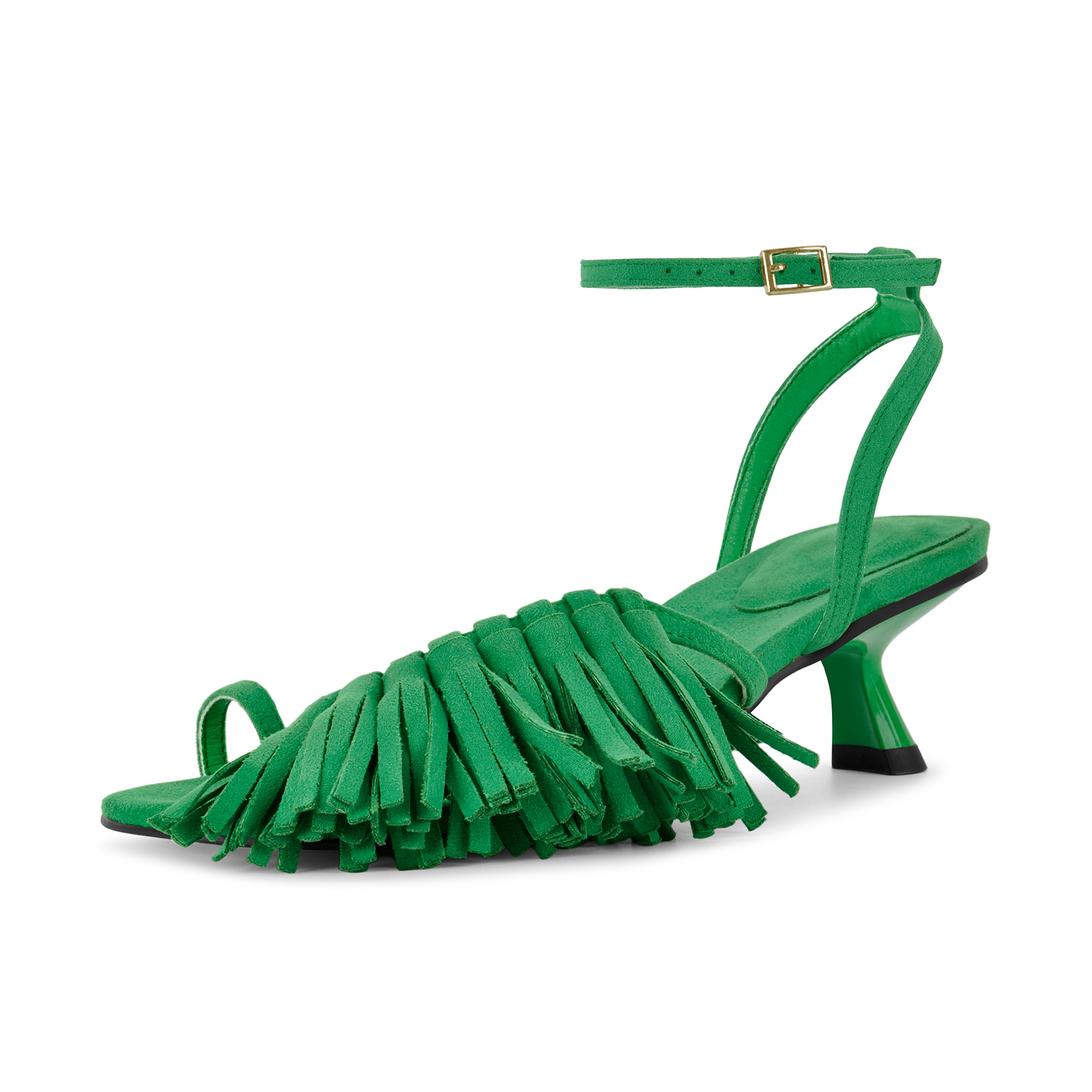 Fringe Flip Flops Ankle Strap Kitten Heel Sandals