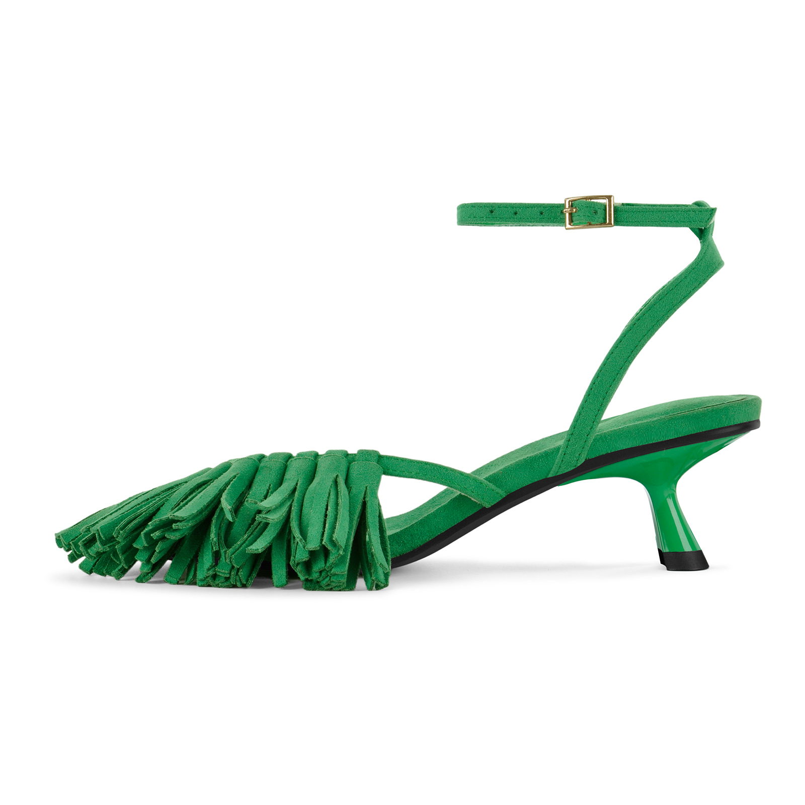 Fringe Flip Flops Ankle Strap Kitten Heel Sandals