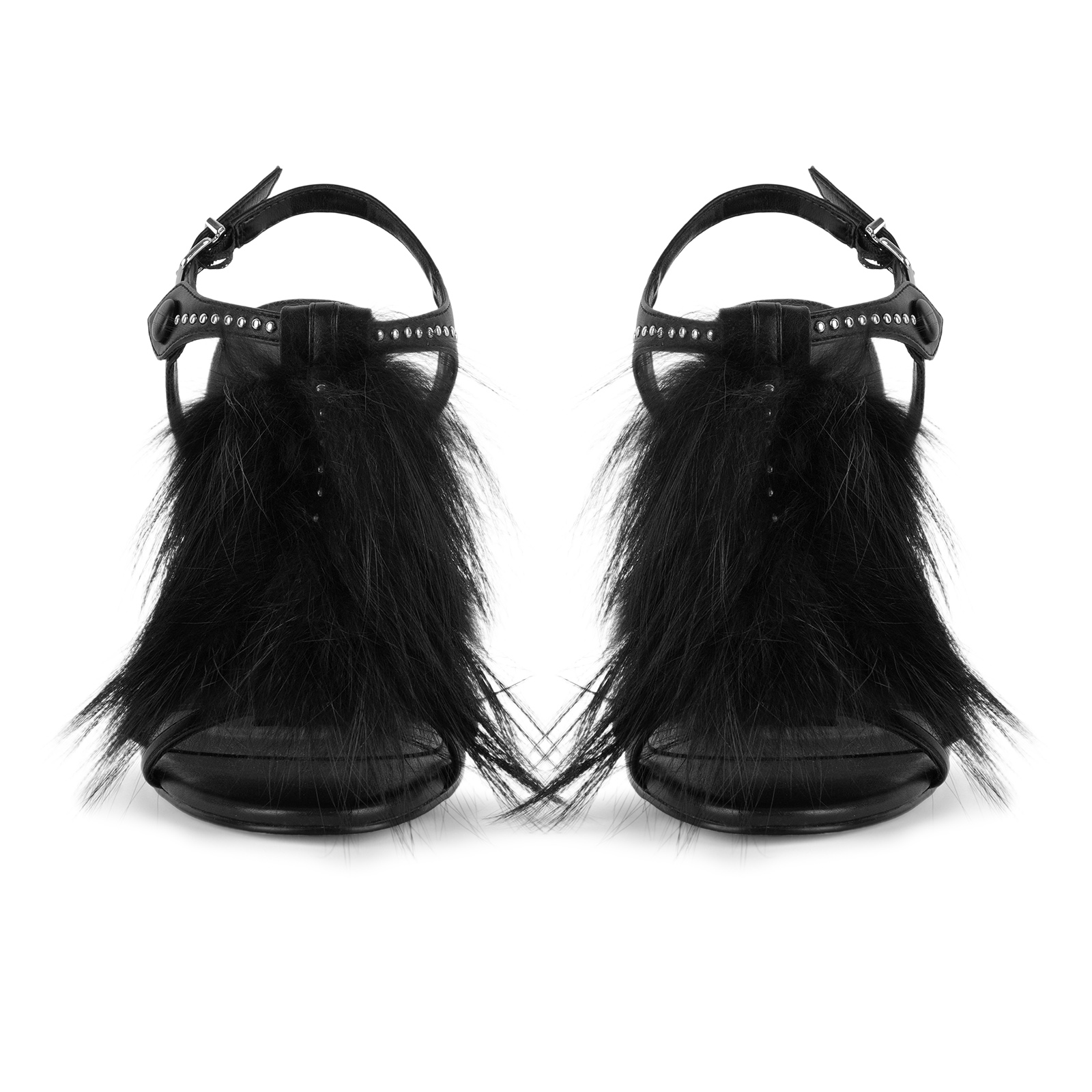 Round Toe Fur Studded Buckle Strap Sandals