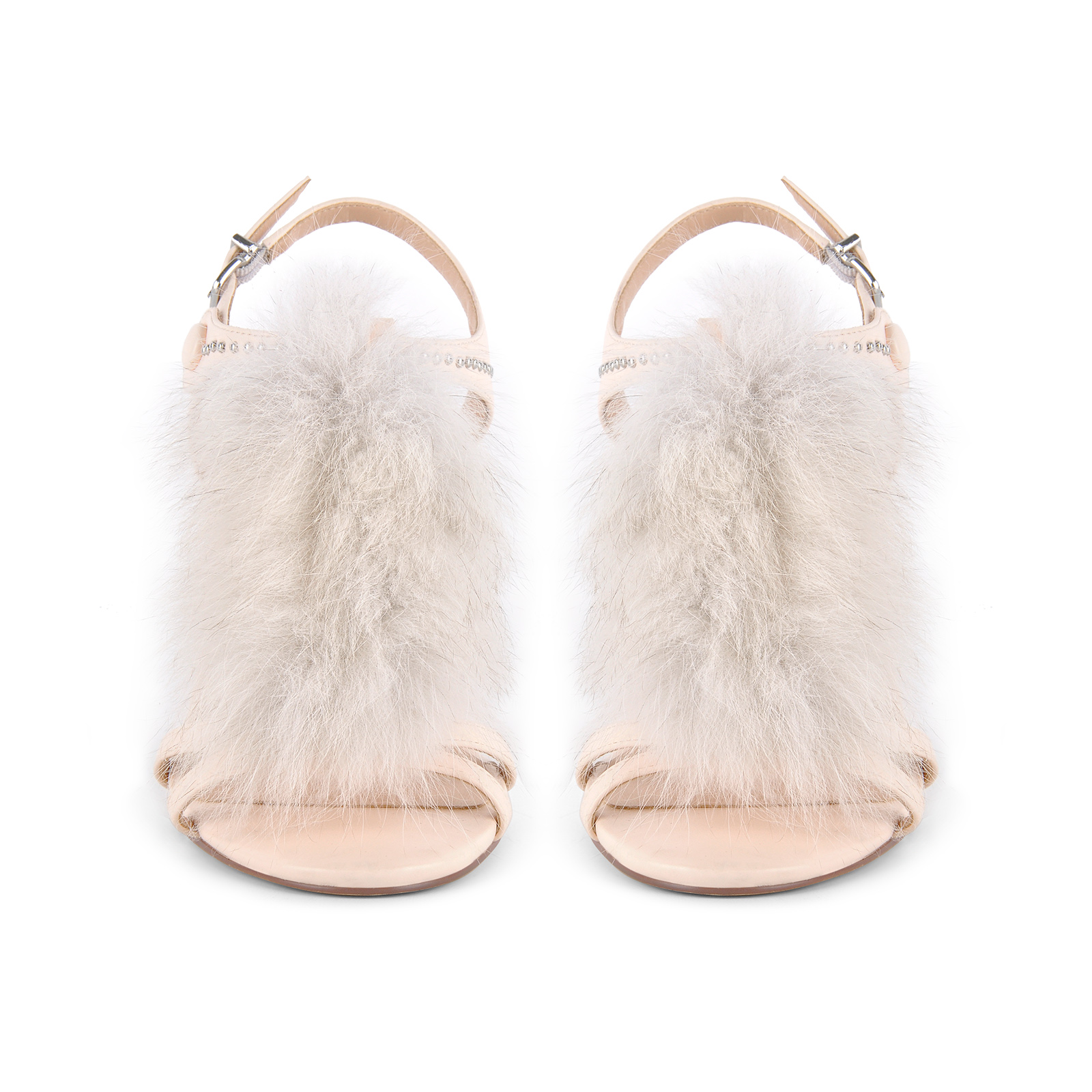 Round Toe Fur Studded Buckle Strap Sandals