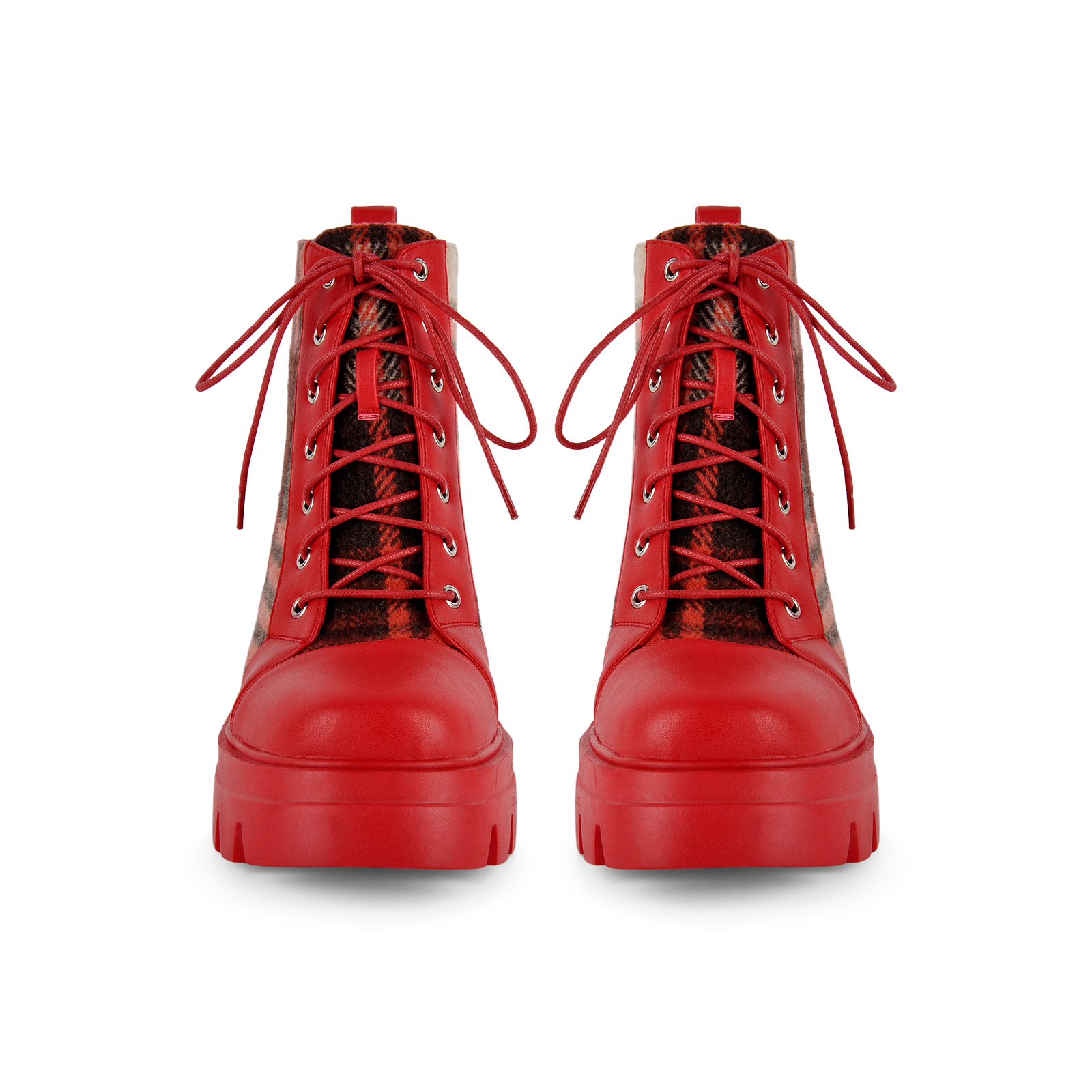 Platform Plaid Patchwork Lace-up Ankle Boots