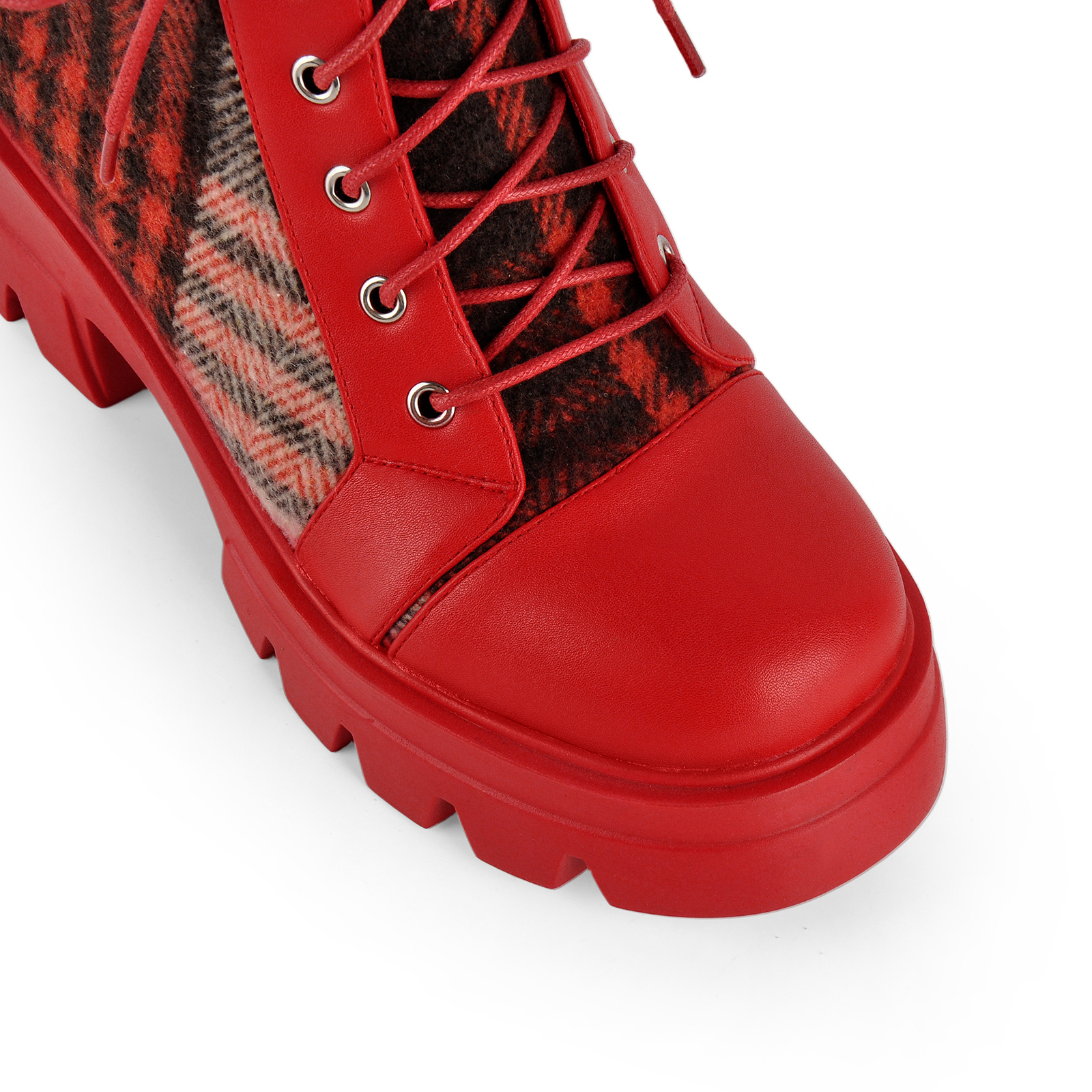 Platform Plaid Patchwork Lace-up Ankle Boots