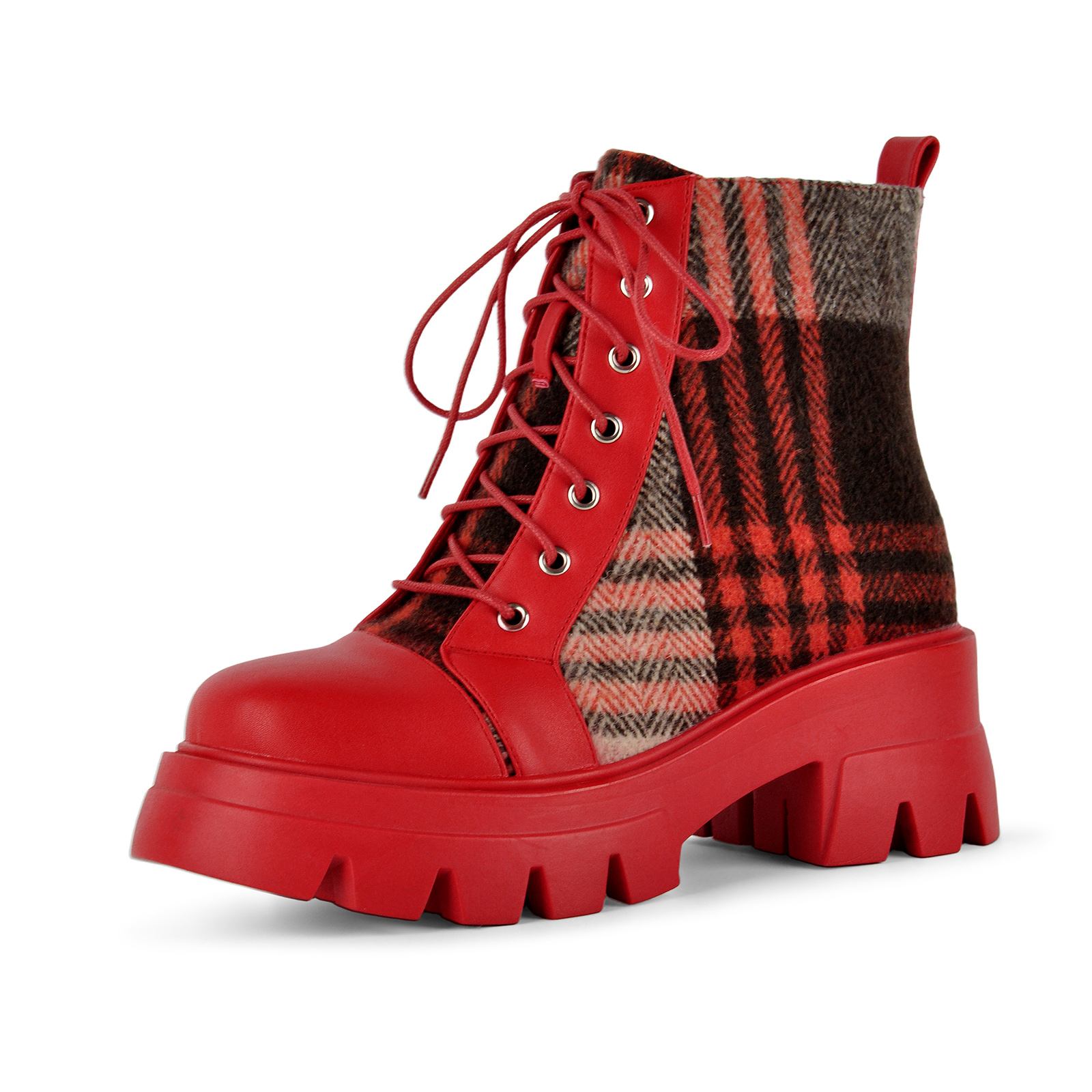 Platform Plaid Patchwork Lace-up Ankle Boots
