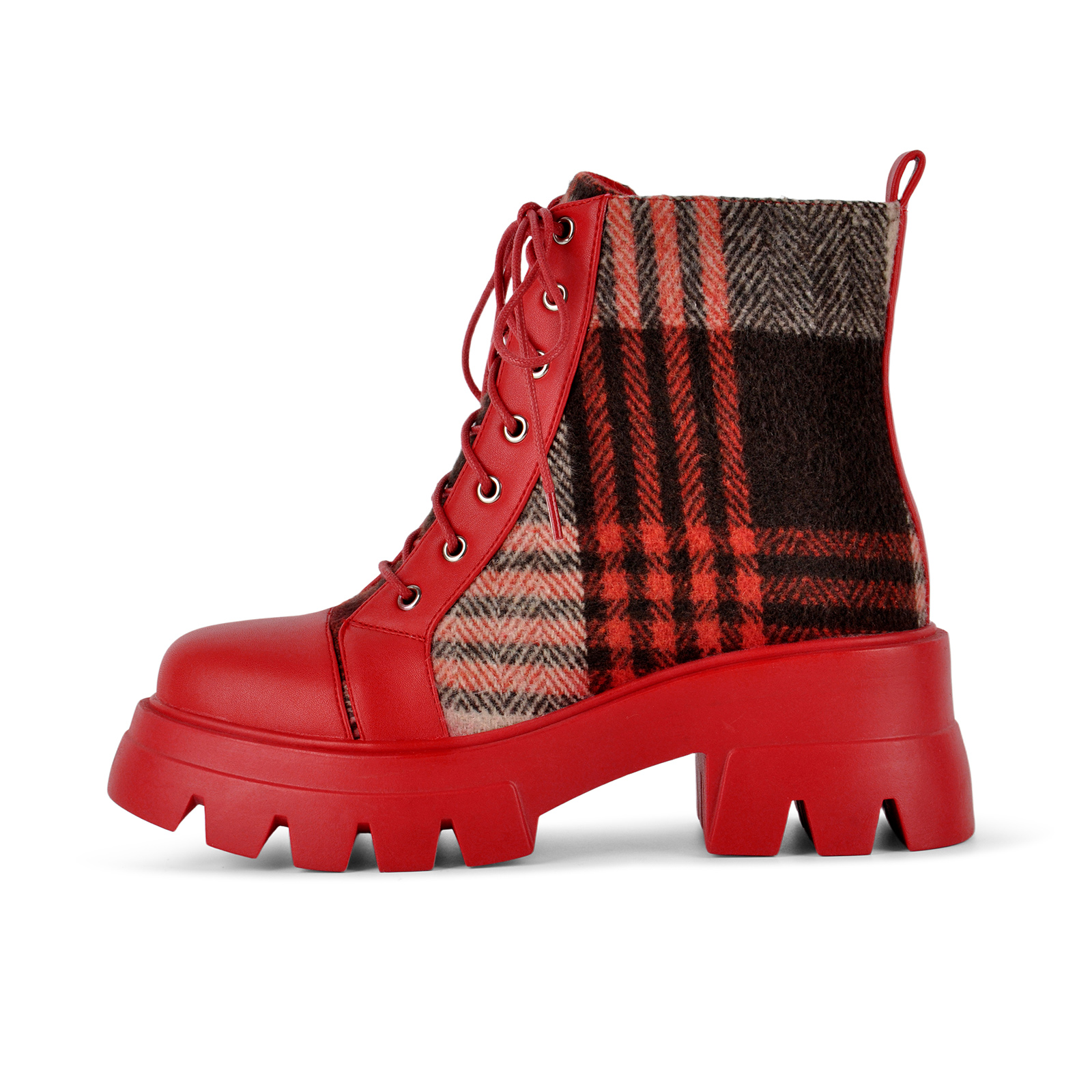 Platform Plaid Patchwork Lace-up Ankle Boots