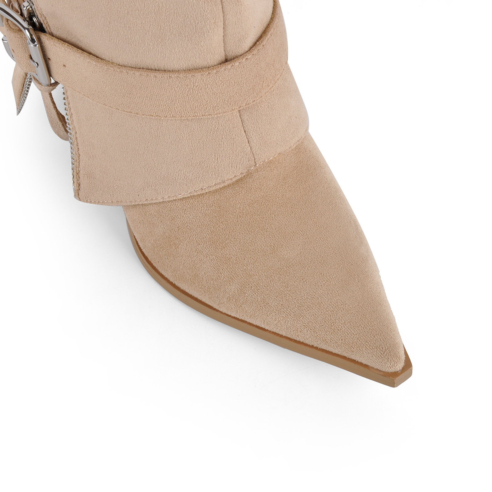 Suede Buckle Zipper Western Knee High Boots