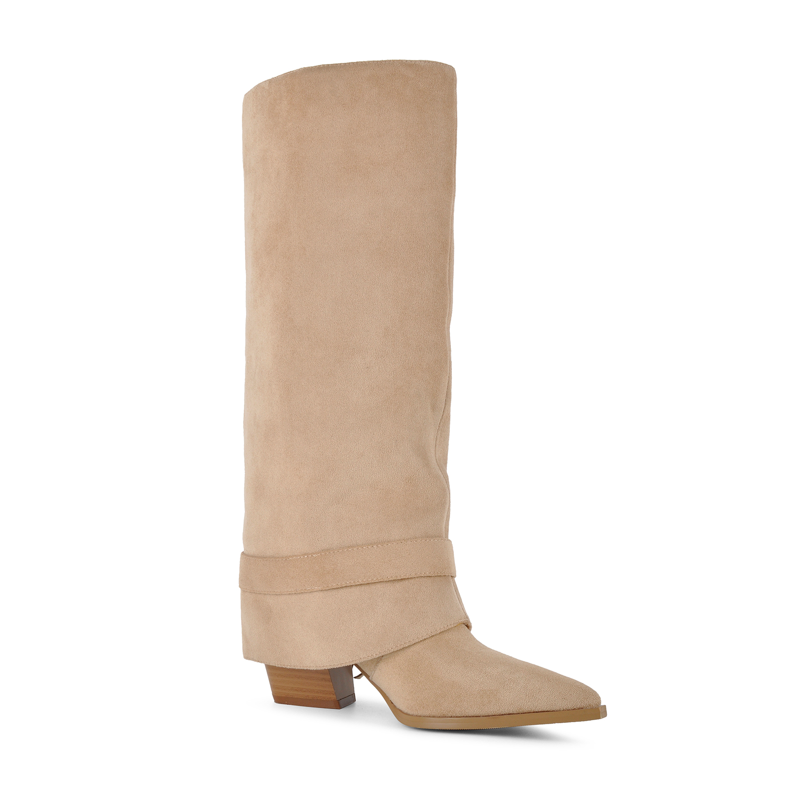 Suede Buckle Zipper Western Knee High Boots