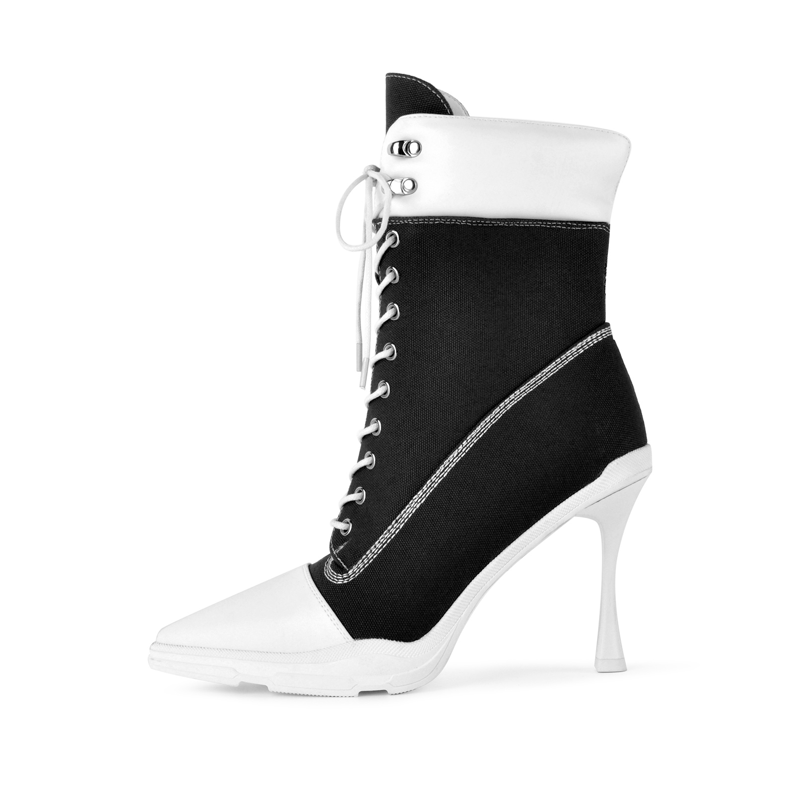 Pointed Toe Canvas Lace-up Sporty Ankle Boots