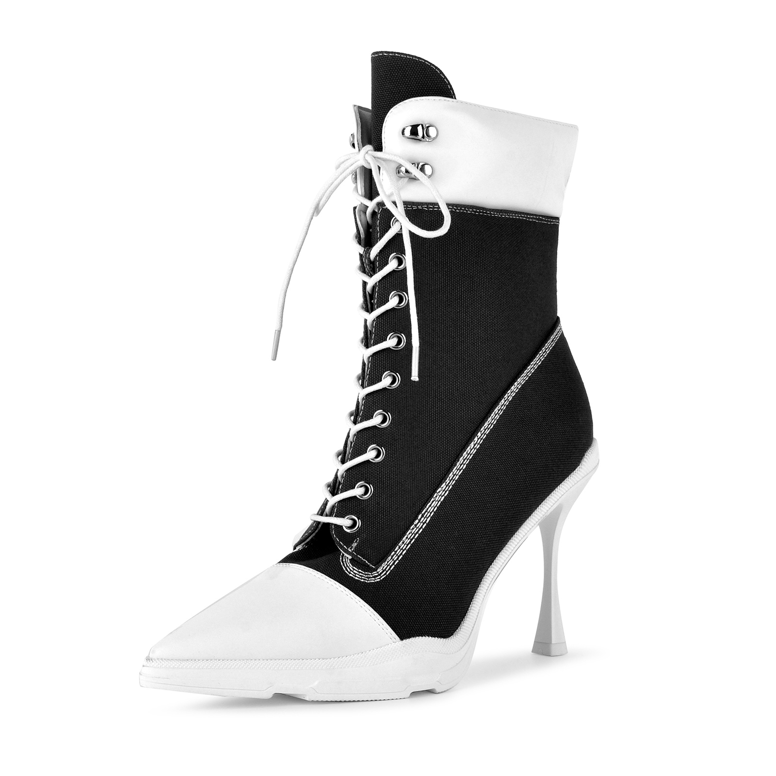 Pointed Toe Canvas Lace-up Sporty Ankle Boots