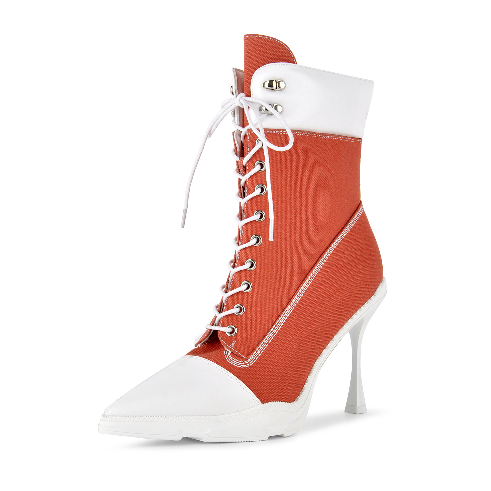 Pointed Toe Canvas Lace-up Sporty Ankle Boots