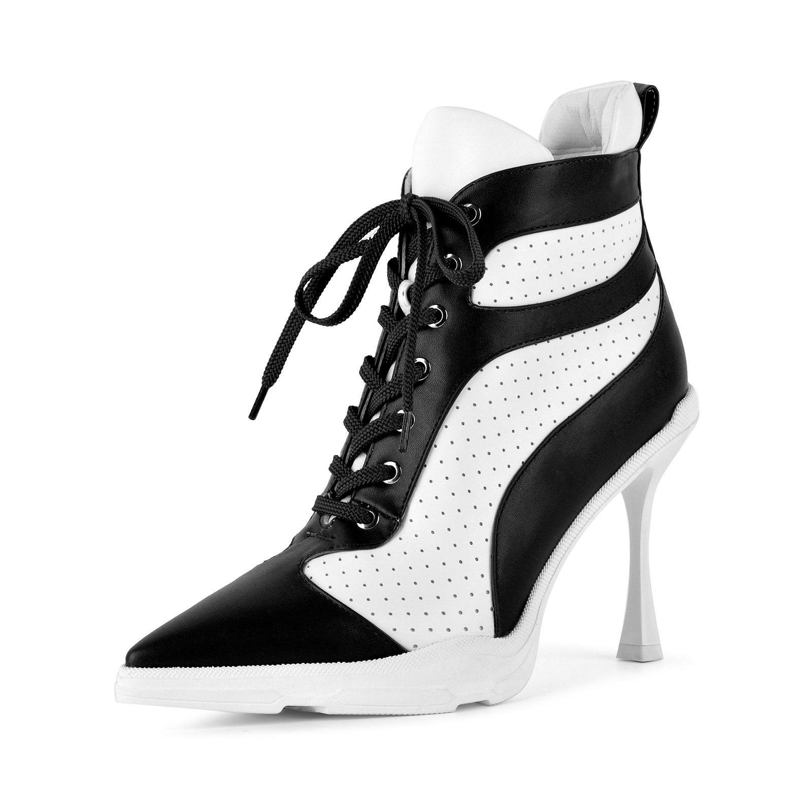 Pointed Toe Lace-up Contrast Sneaker Ankle Boots