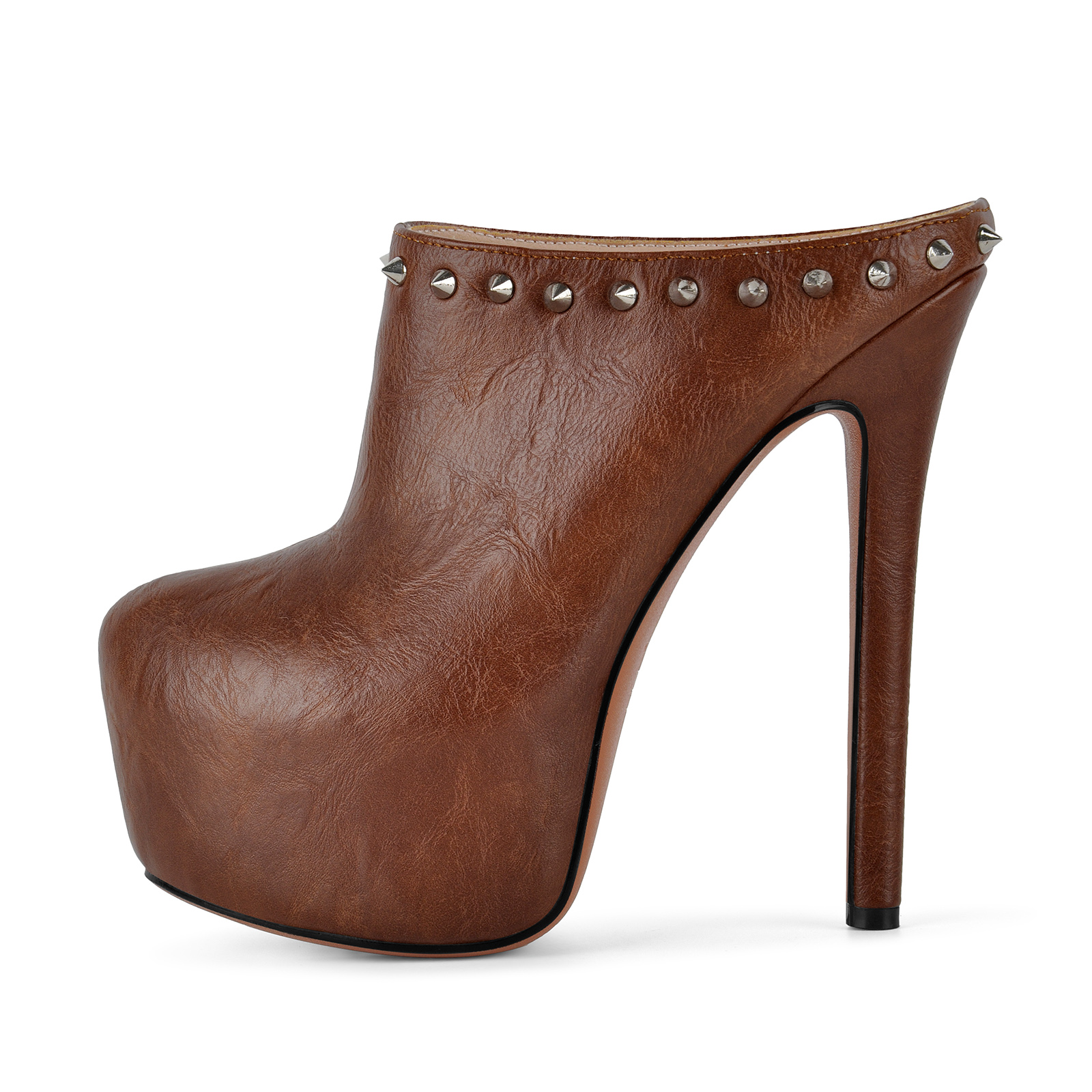 Platform Round Toe Studded Stiletto Mules
