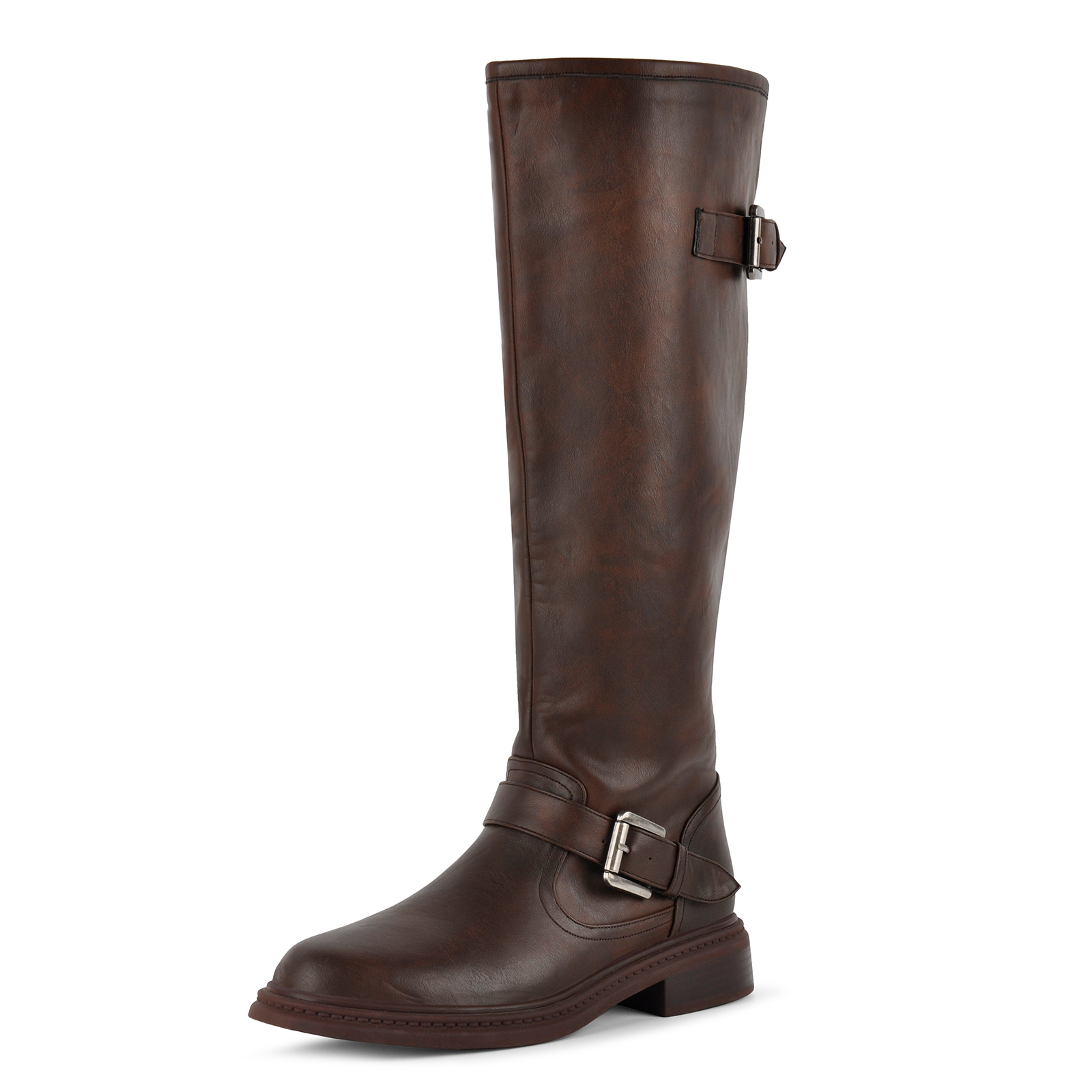 Buckle Strap Low Heel Knee High Riding Boots