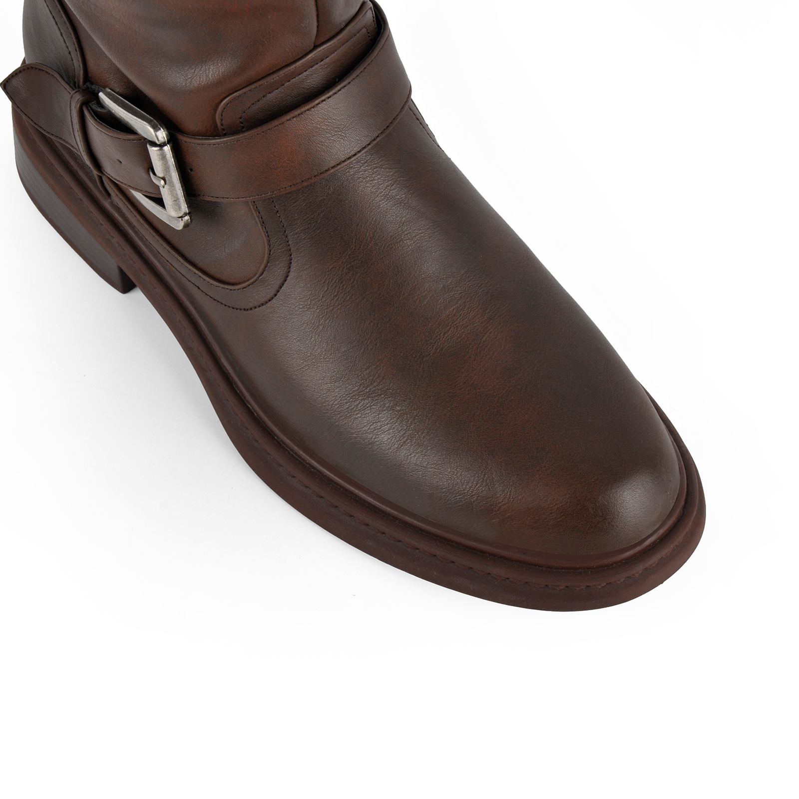 Buckle Strap Low Heel Knee High Riding Boots