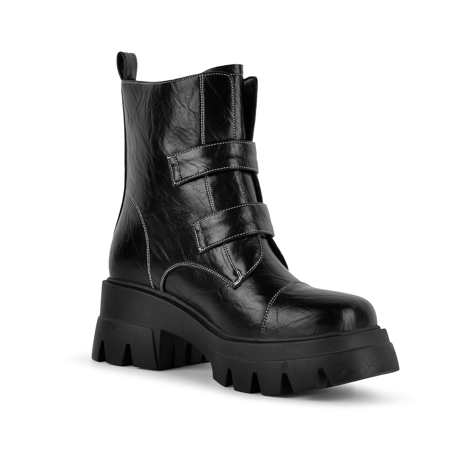 Round Toe Platform Buckle Ankle Boots