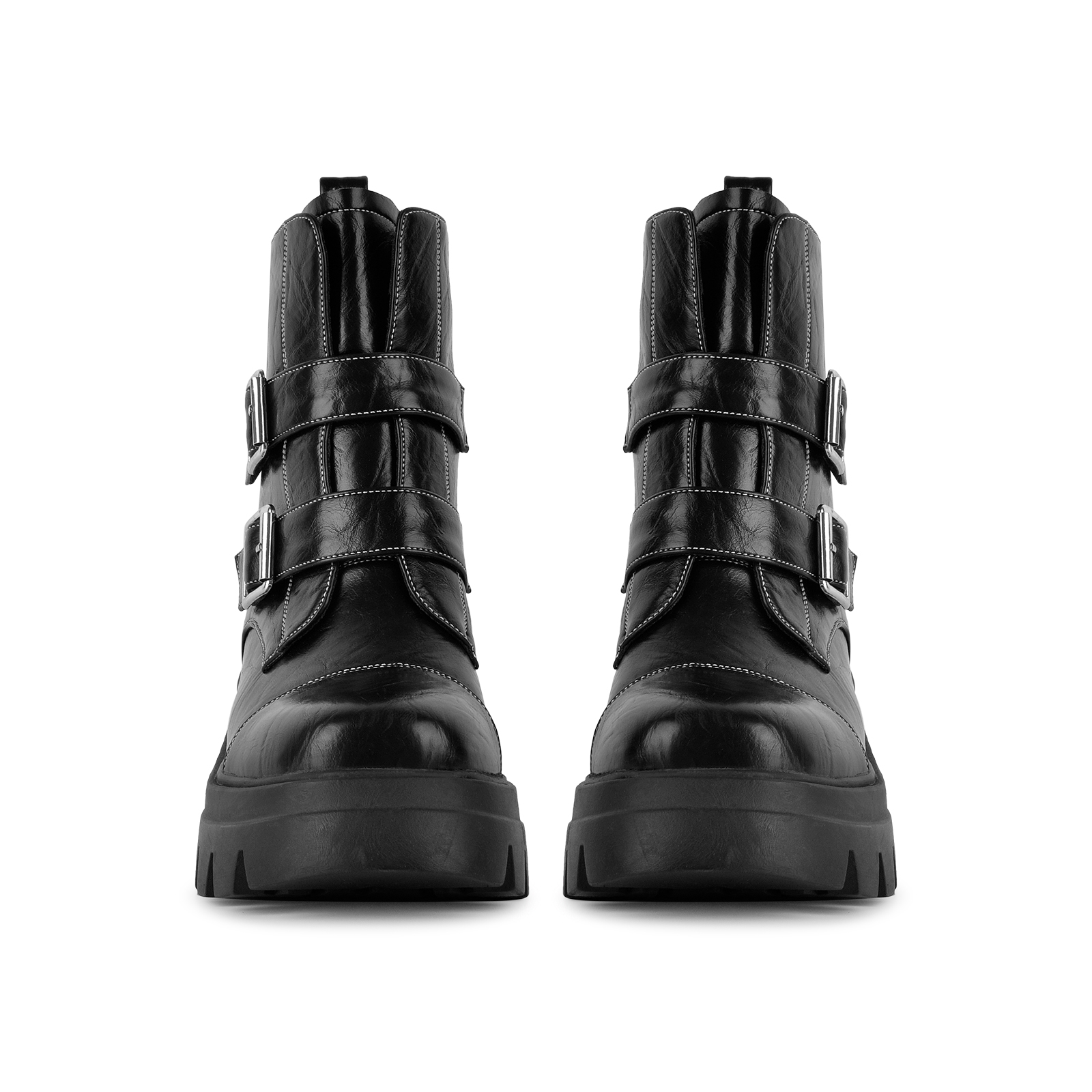 Round Toe Platform Buckle Ankle Boots
