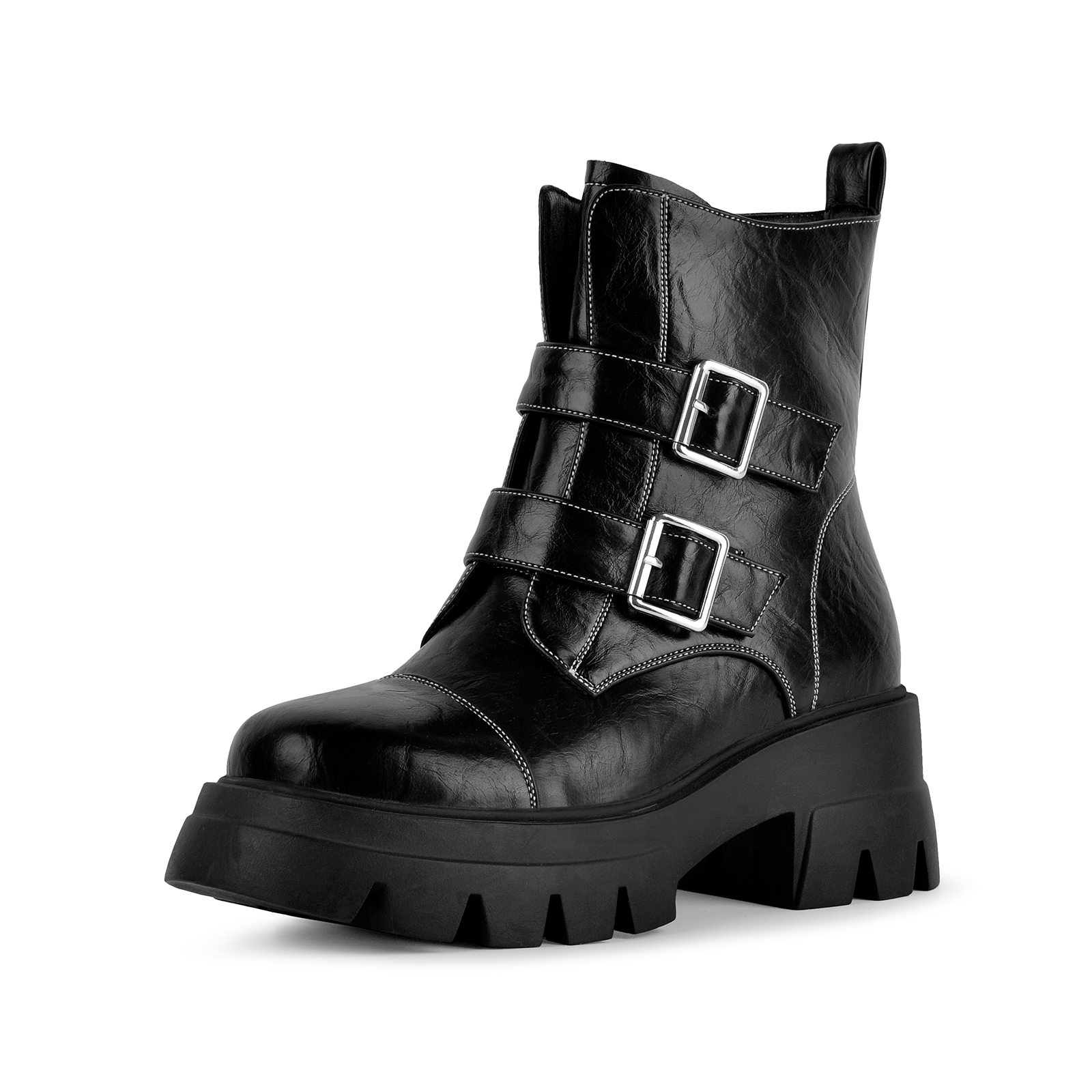 Round Toe Platform Buckle Ankle Boots