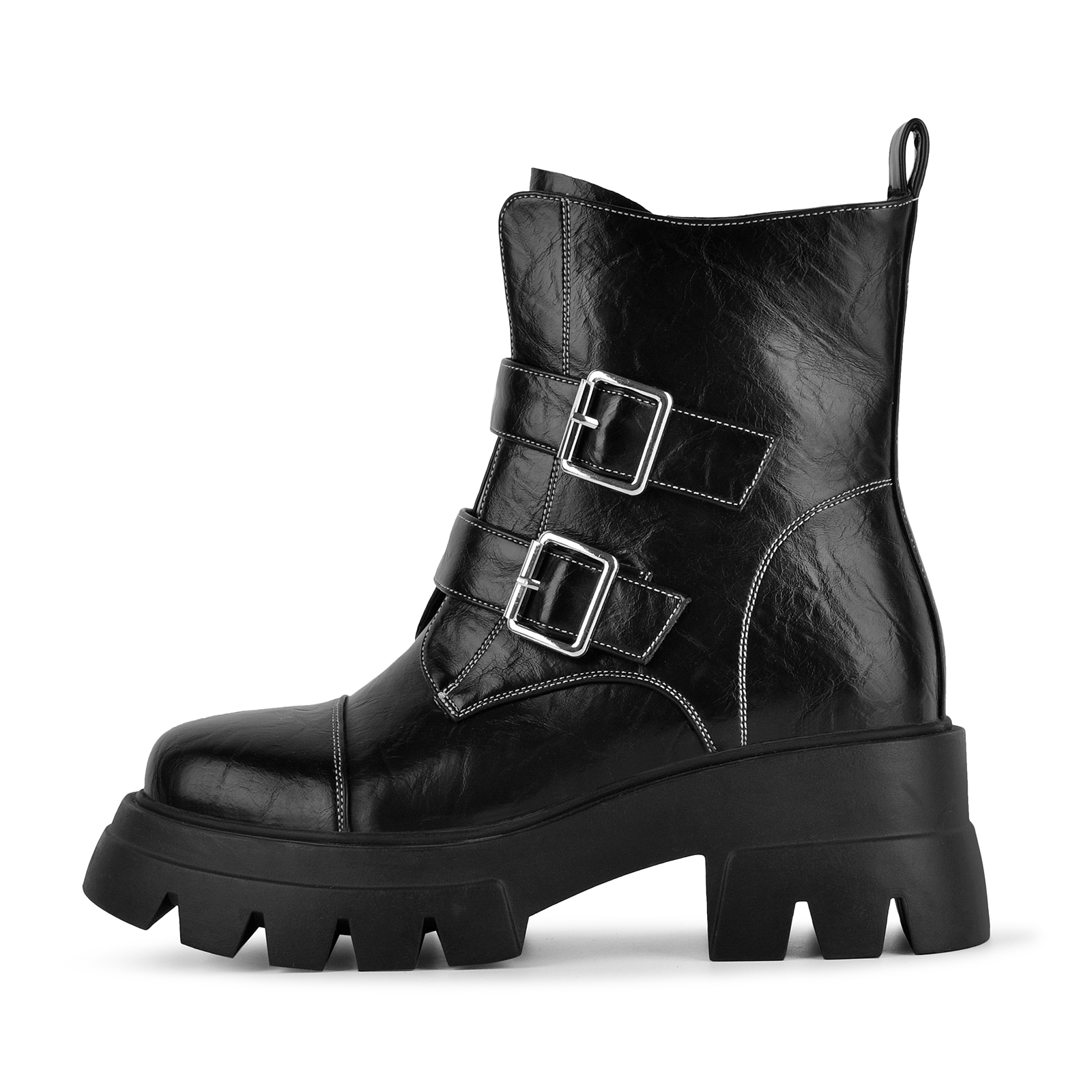 Round Toe Platform Buckle Ankle Boots