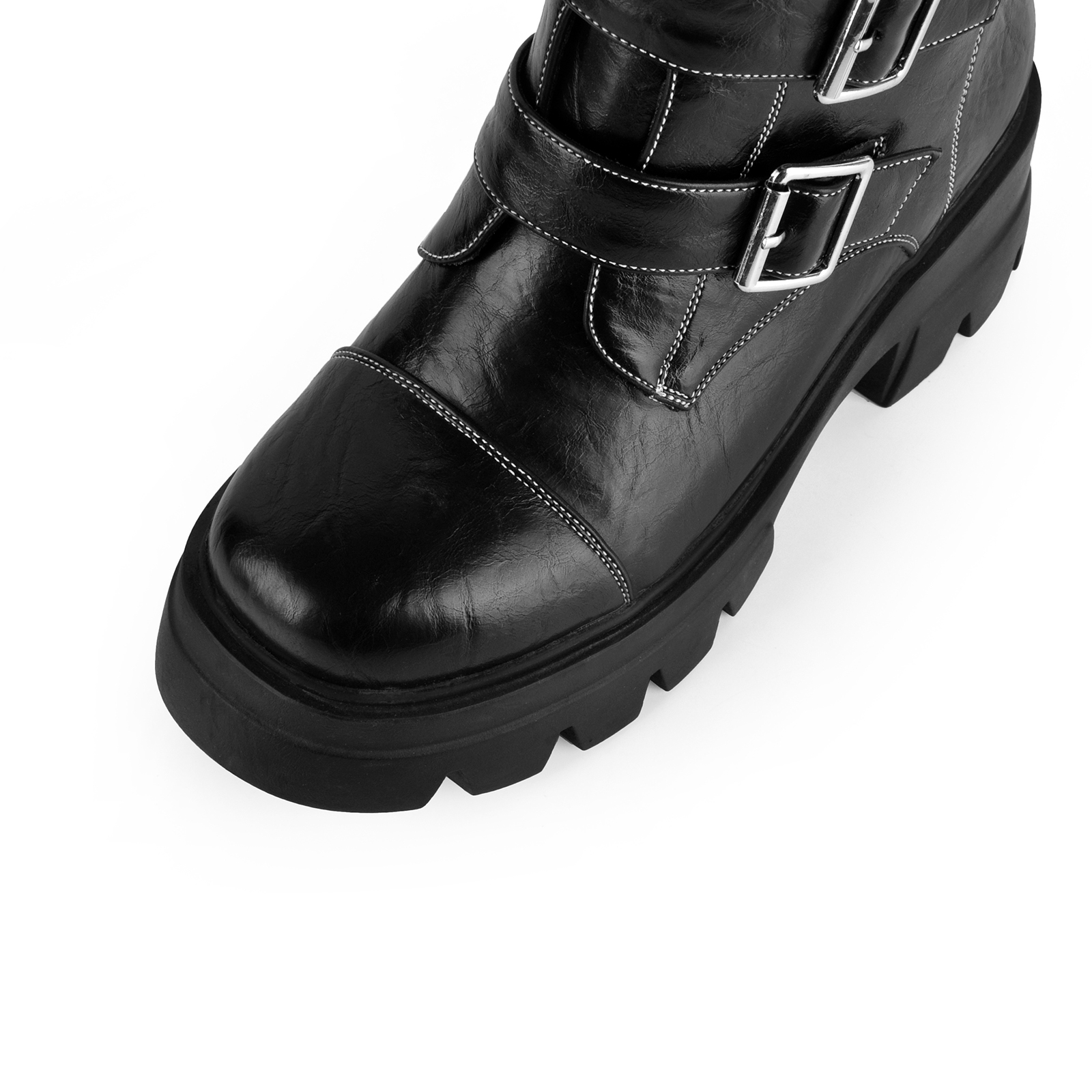 Round Toe Platform Buckle Ankle Boots
