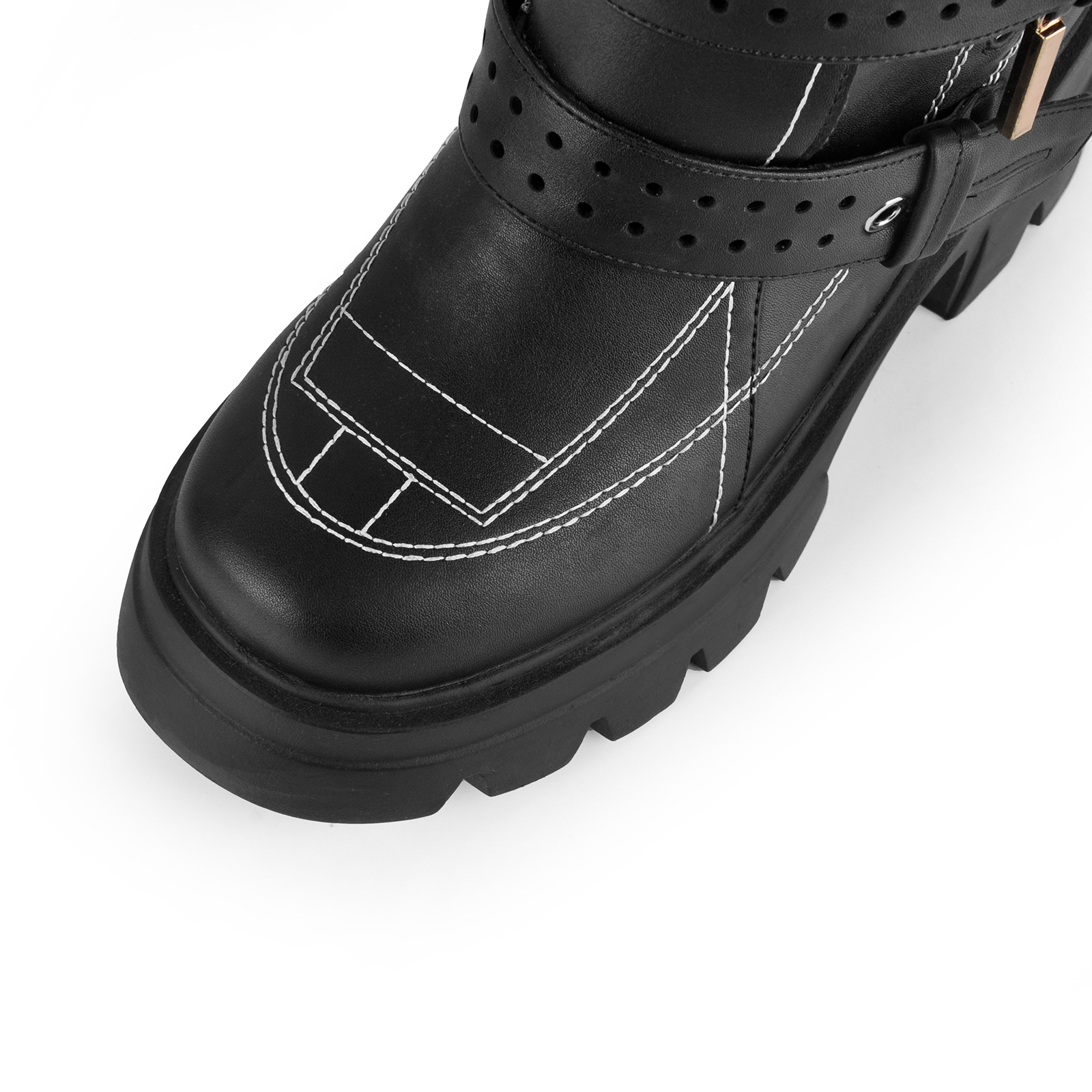 Platform Stitch Multi Buckle Strap Zipper Ankle Boots