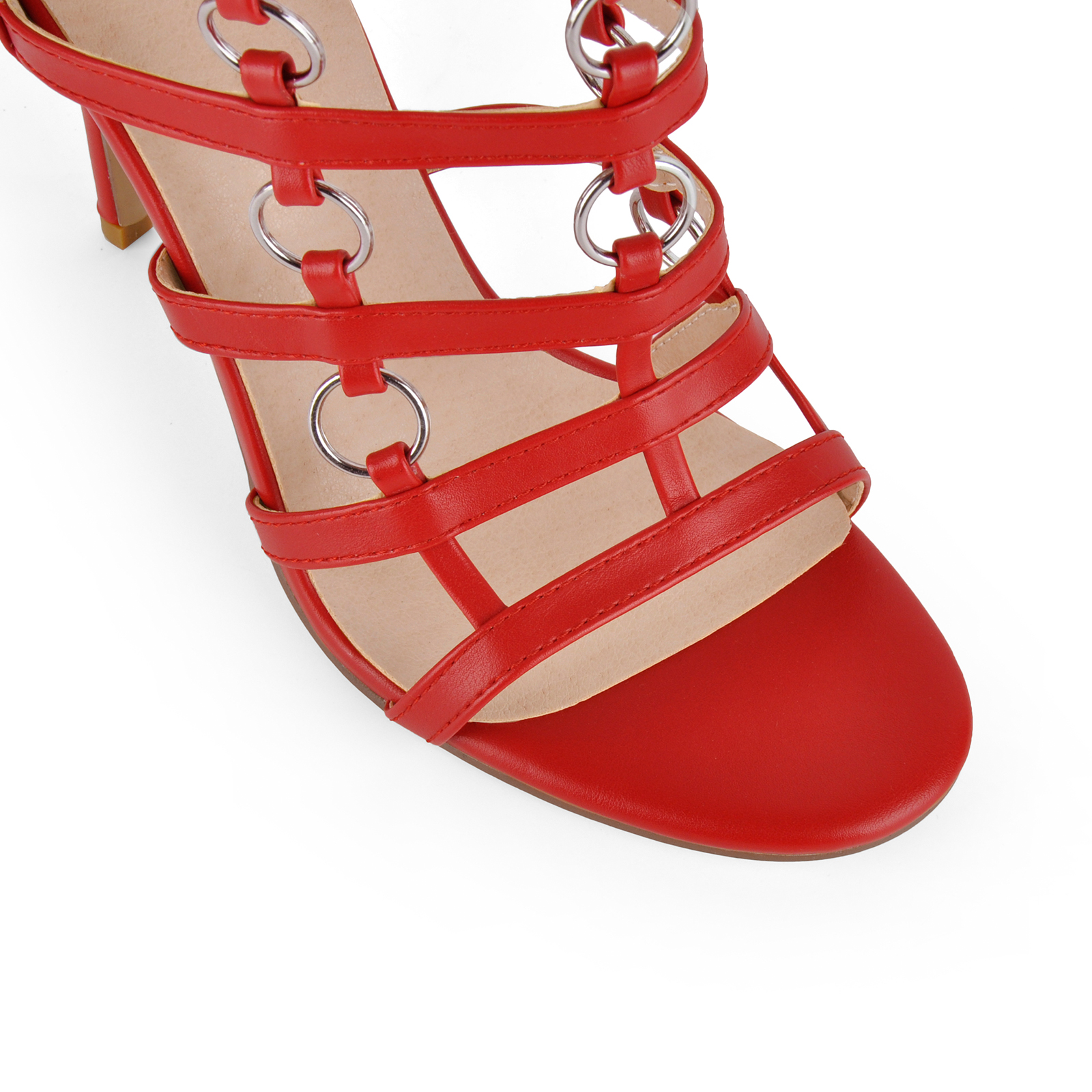 Metal Ring Cutout Gladiator Stiletto Sandals