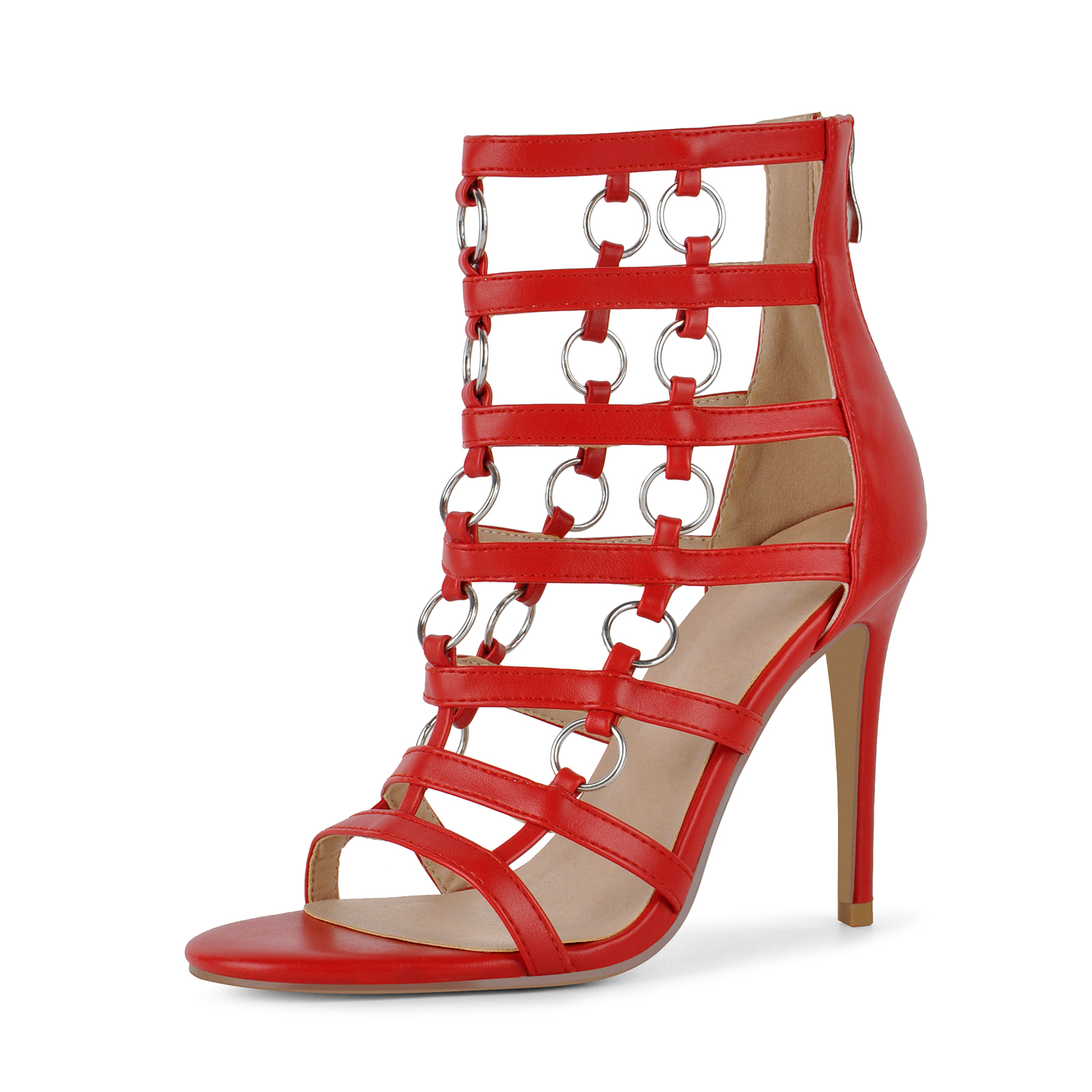 Metal Ring Cutout Gladiator Stiletto Sandals
